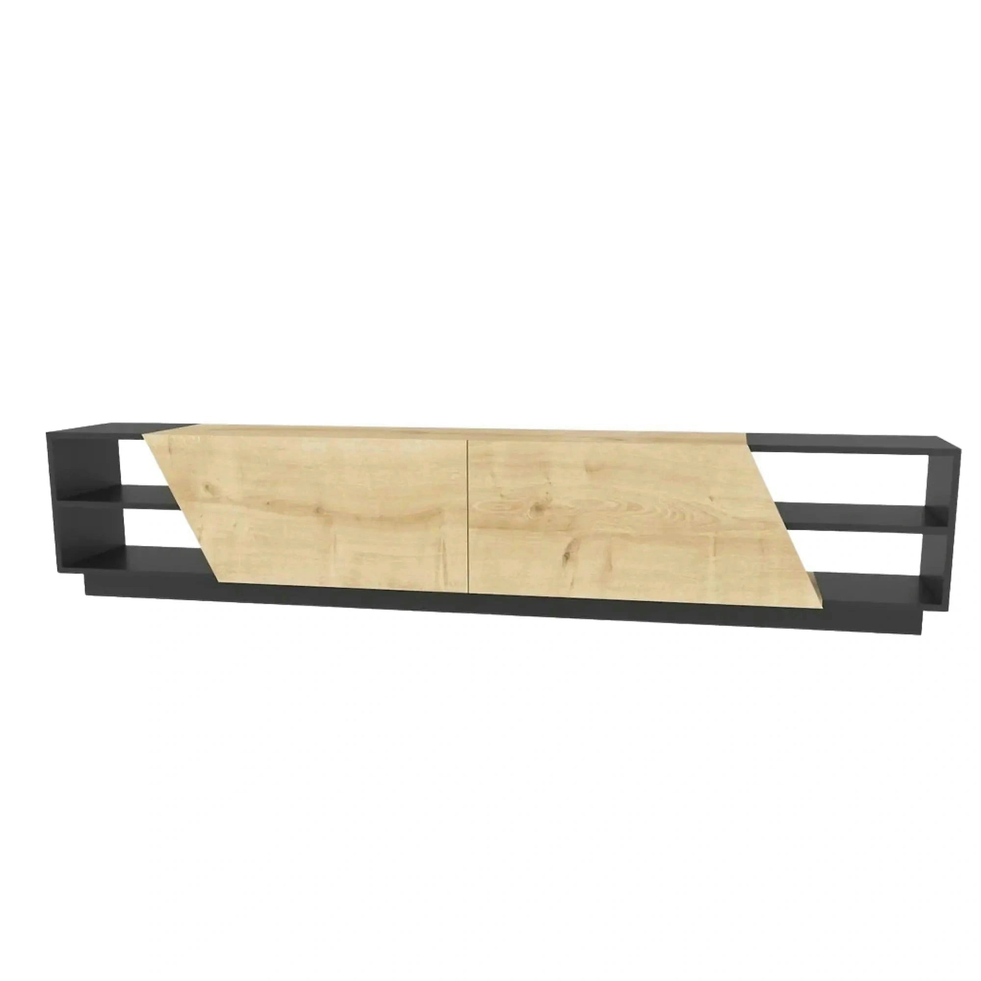Comoda TV RHODES, gri antracit/stejar, PAL melaminat, 240x37x47 cm