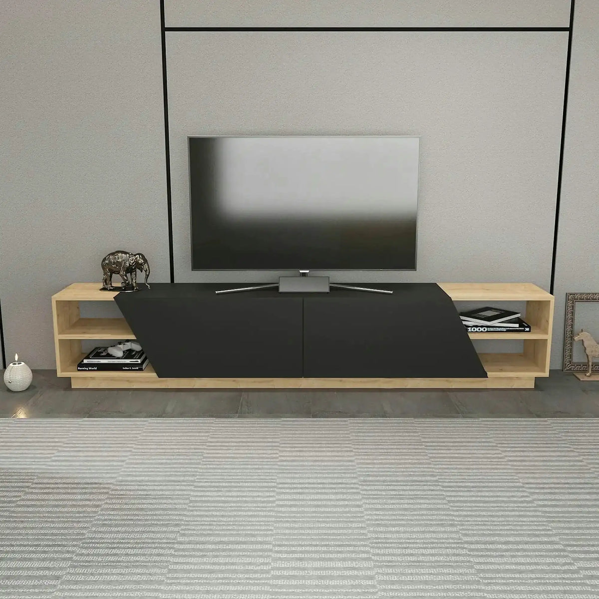 Comoda TV RHODES, stejar/gri antracit, PAL melaminat, 240x37x47 cm