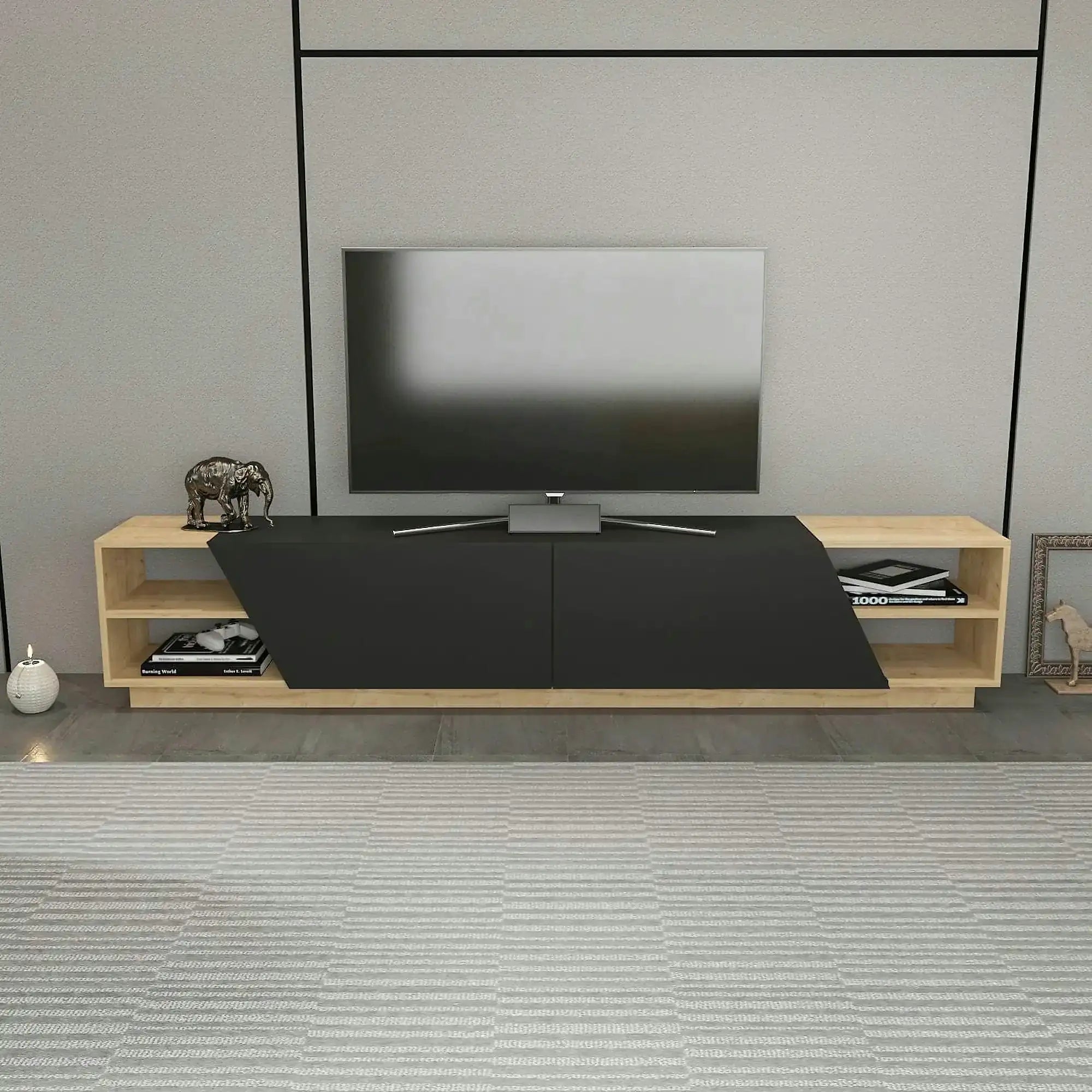 Comoda TV RHODES, stejar/gri antracit, PAL melaminat, 240x37x47 cm