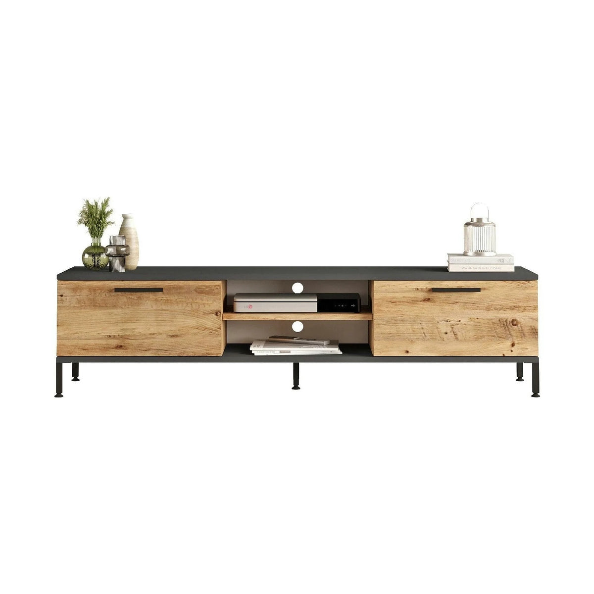 Comoda TV RL1-AA, stejar/gri, PAL melaminat, 160x35x39 cm