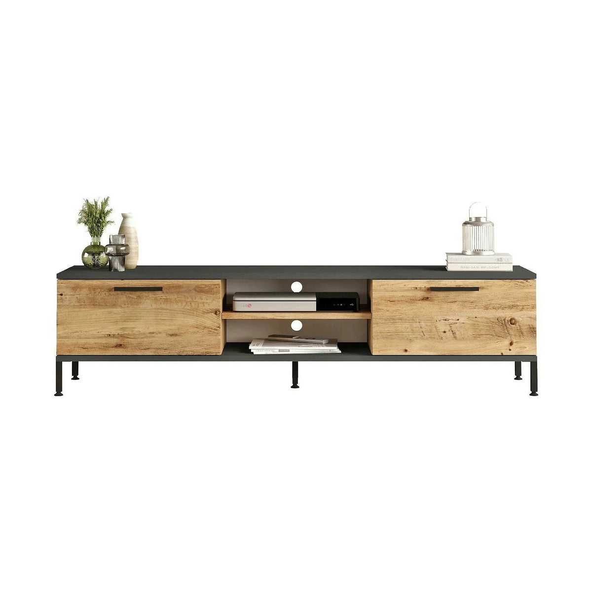 Comoda TV RL1-AA, stejar/gri, PAL melaminat, 160x35x39 cm