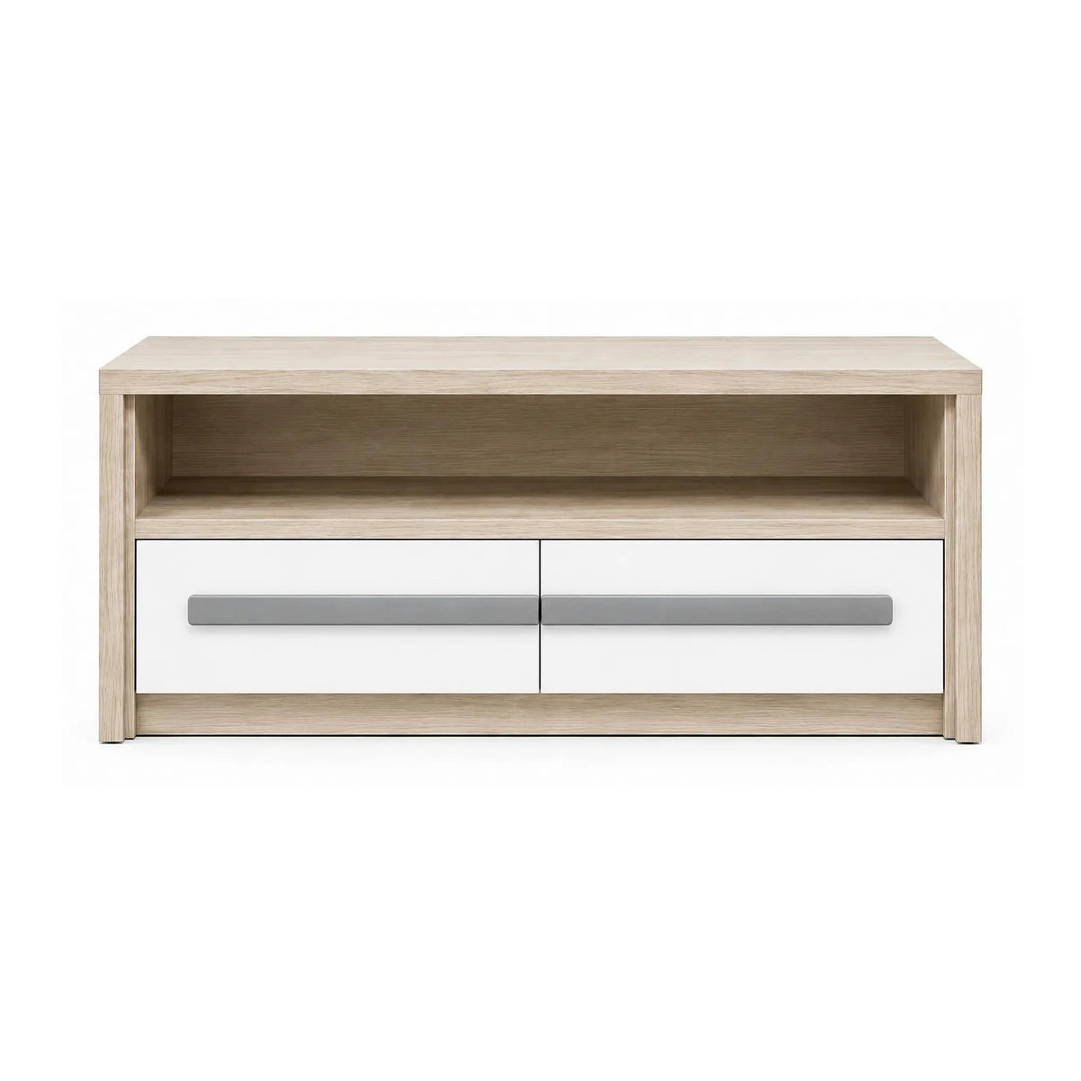 Comoda TV ROMA 4, alb/gri/stejar, PAL laminat, 120x53x44 cm