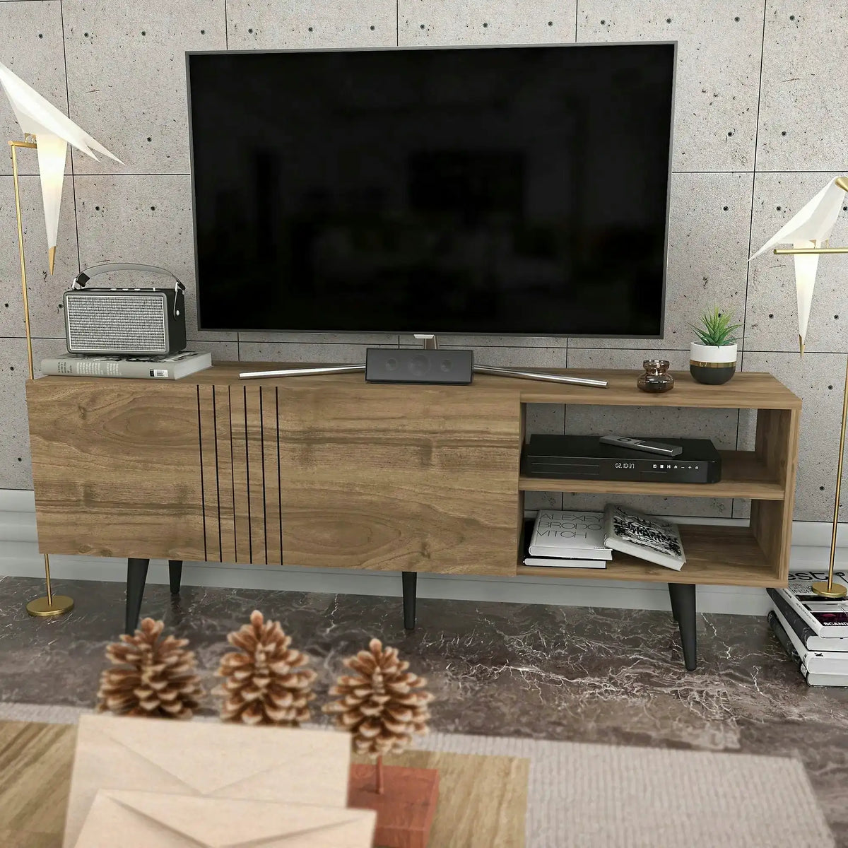 Comoda TV RONAS, nuc, PAL melaminat, 160x35x39 cm