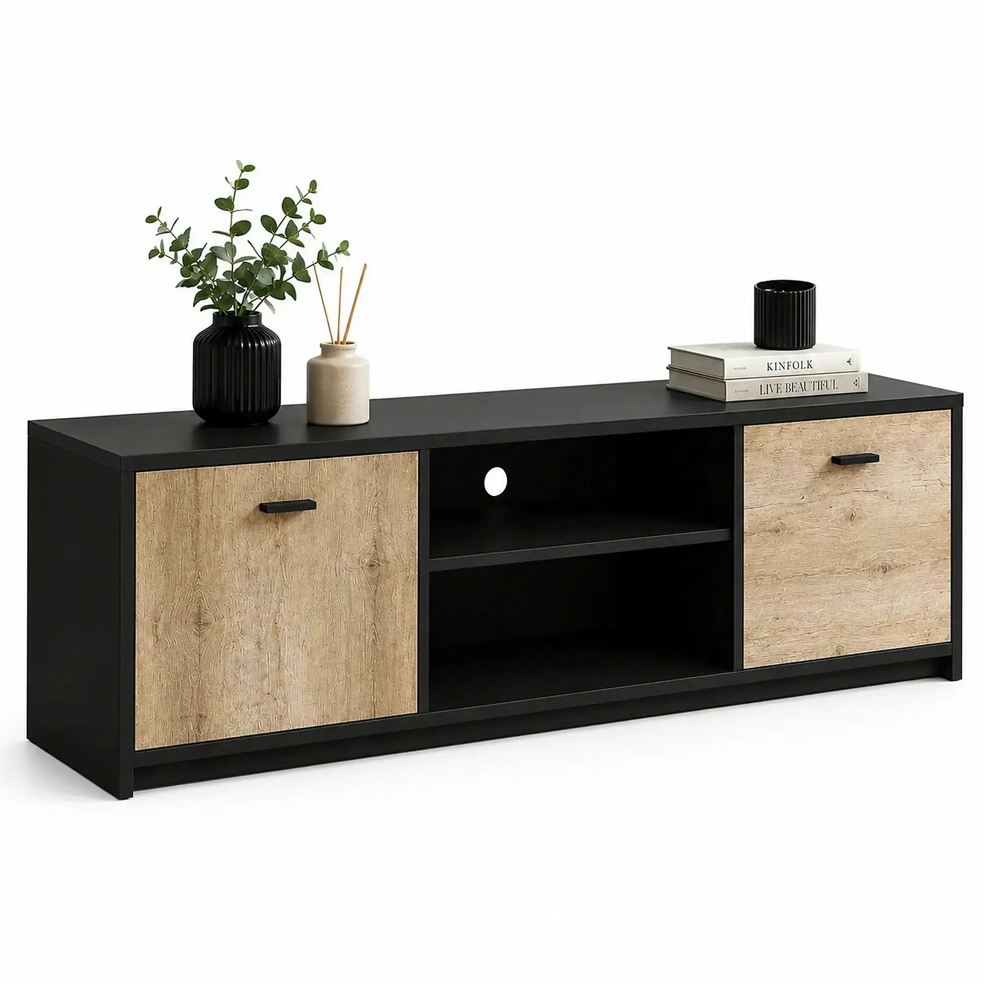 Comoda TV Sanne, negru/maro, PAL, 136x52x39 cm