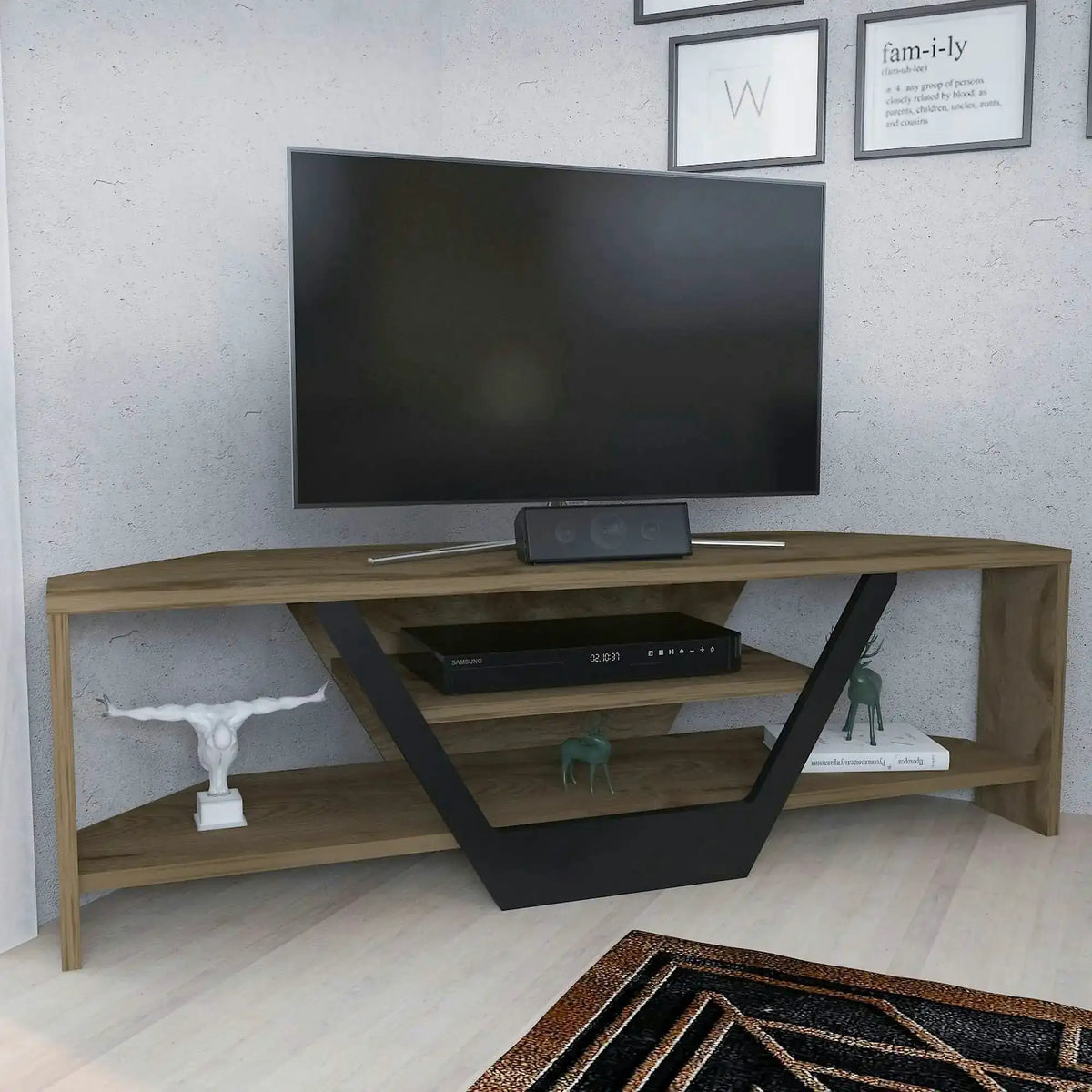 Comoda TV SARES, nuc/negru, PAL melaminat, 120x35x37 cm