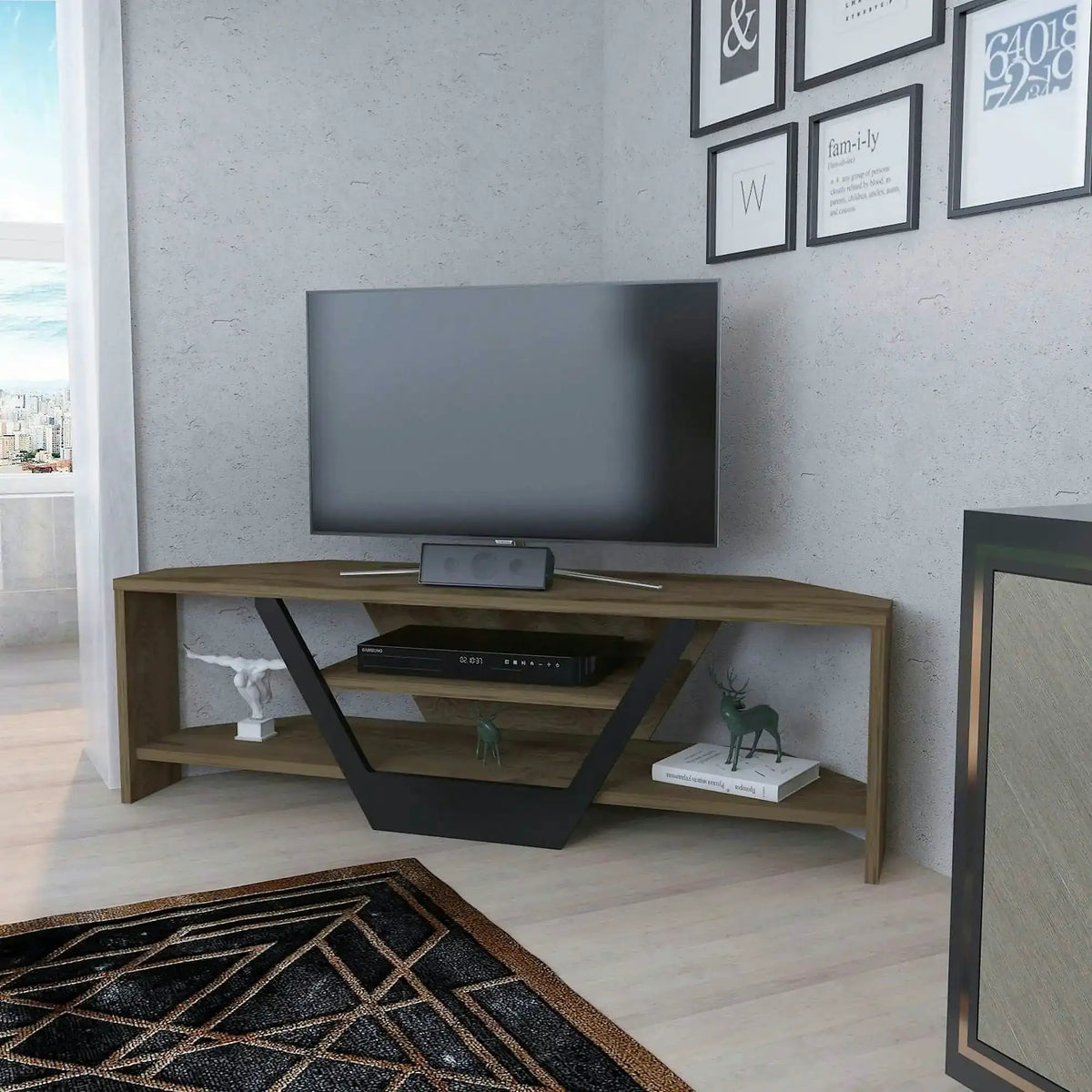 Comoda TV SARES, nuc/negru, PAL melaminat, 120x35x37 cm