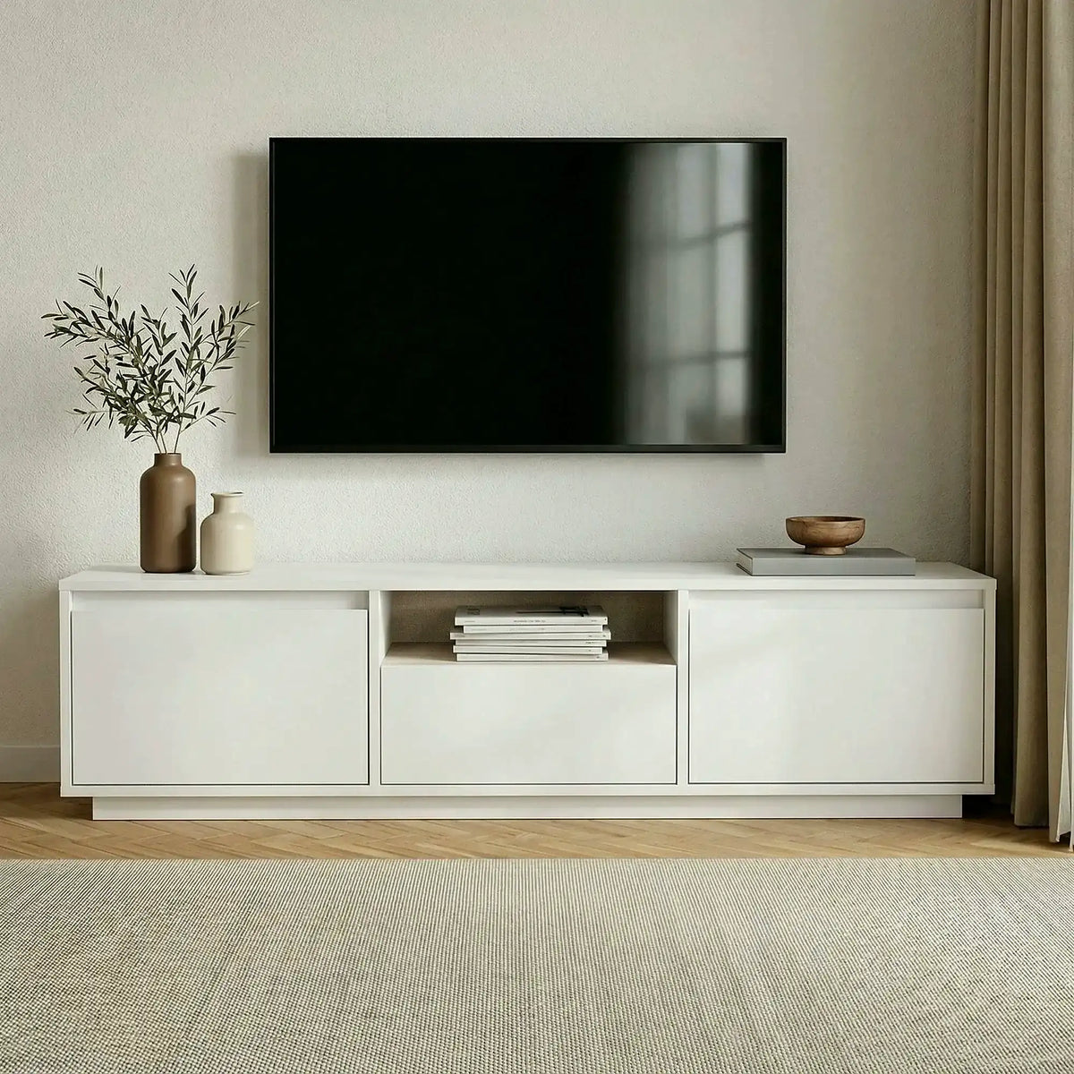 Comodă TV SENTINEL, alb natural, PAL melaminat, 160x30x42 cm