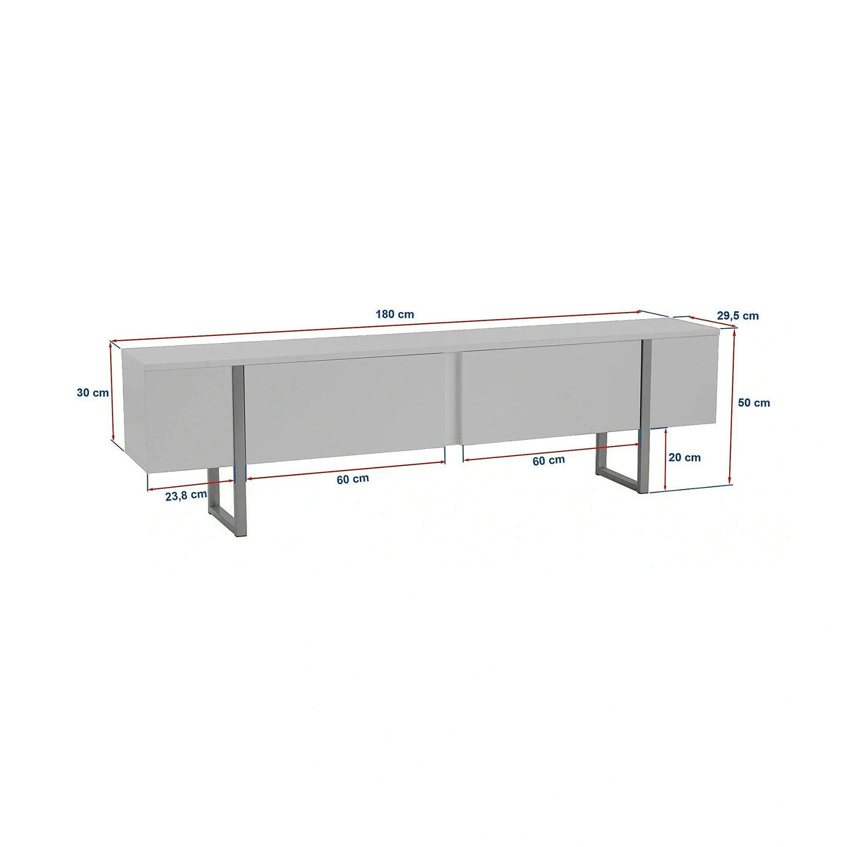 Comoda TV SERENITY, alb/auriu, PAL/metal, 180x30x50 cm