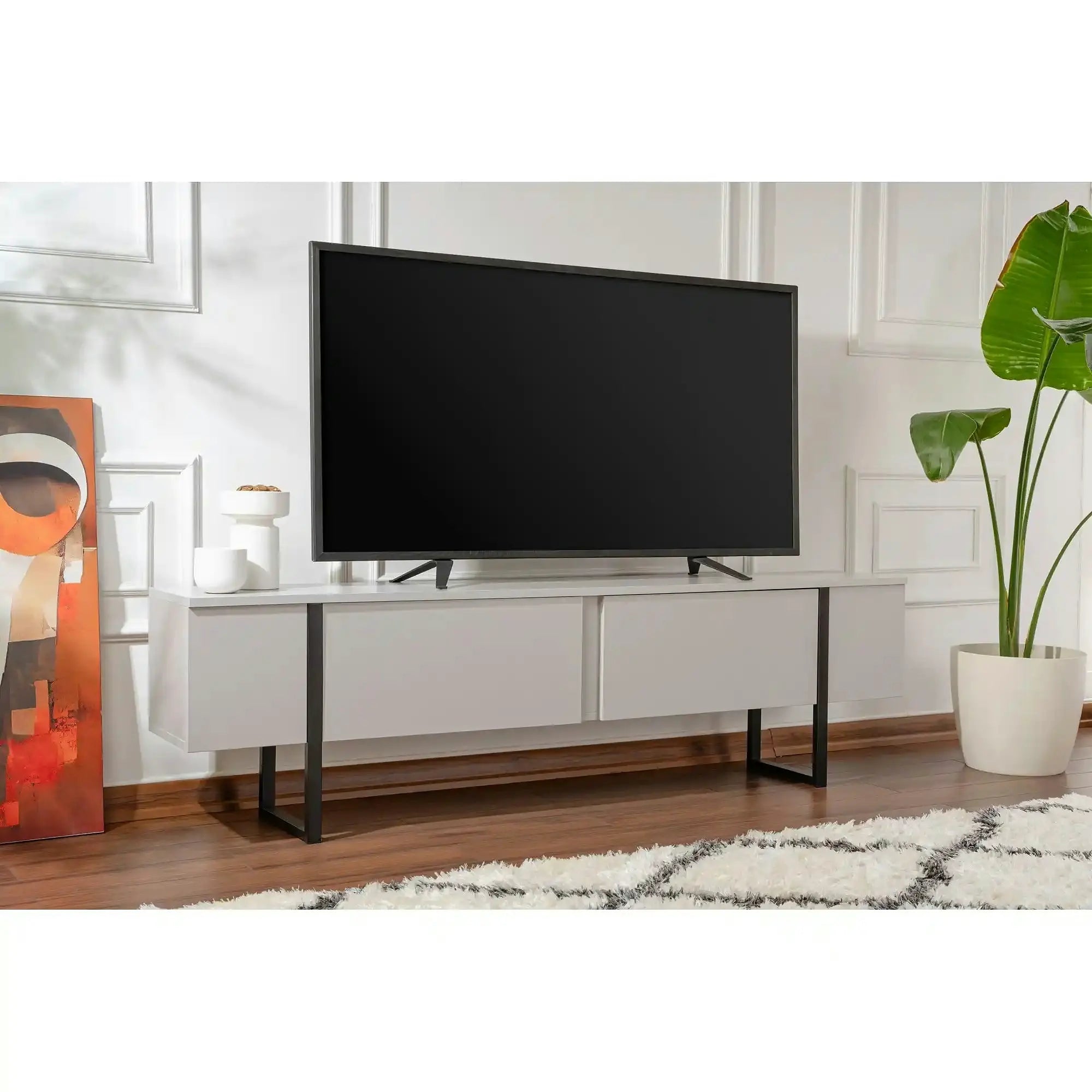 Comoda TV SERENITY, gri/negru, PAL/metal, 180x30x50 cm