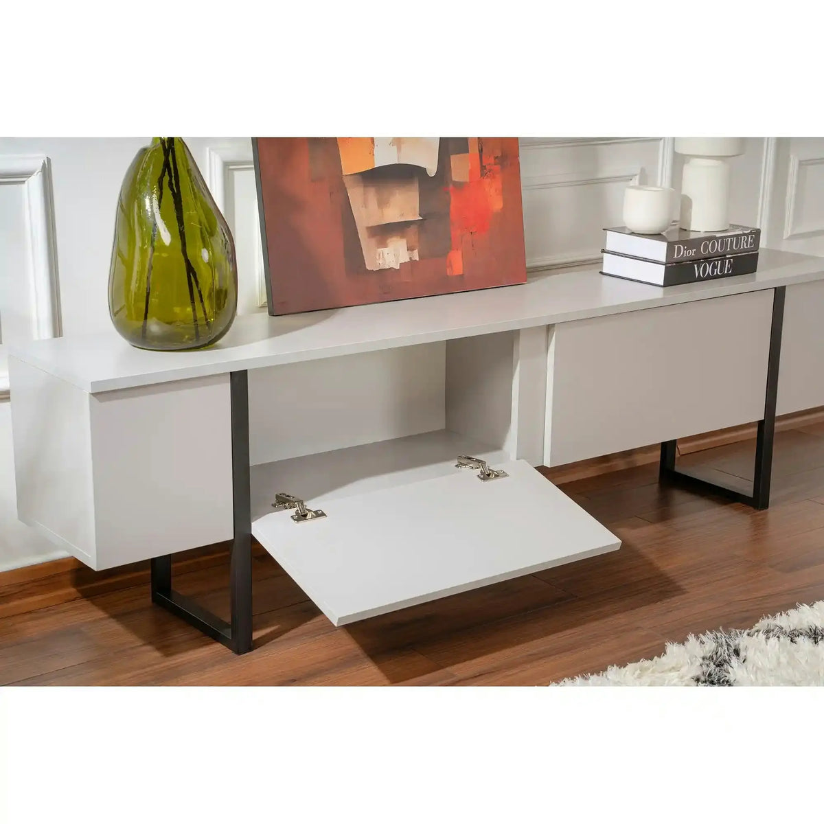 Comoda TV SERENITY, gri/negru, PAL/metal, 180x30x50 cm