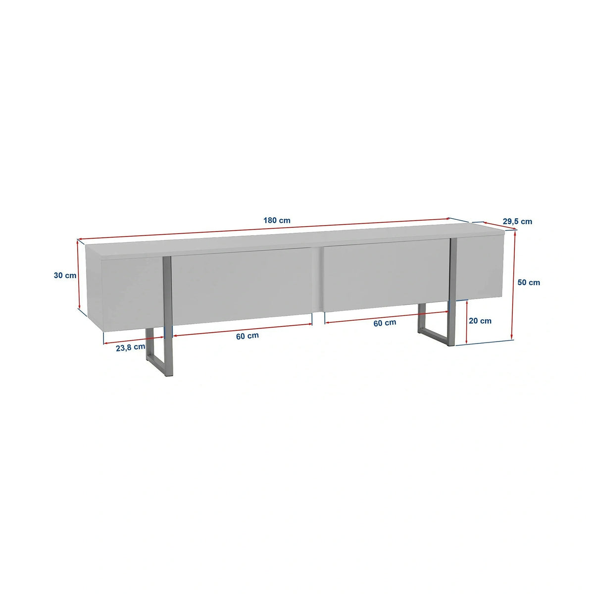 Comoda TV SERENITY, gri/negru, PAL/metal, 180x30x50 cm