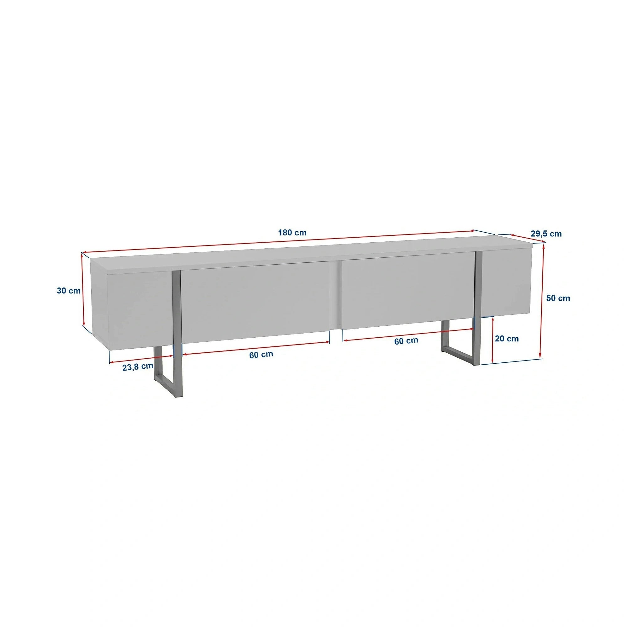 Comoda TV SERENITY, gri/negru, PAL/metal, 180x30x50 cm