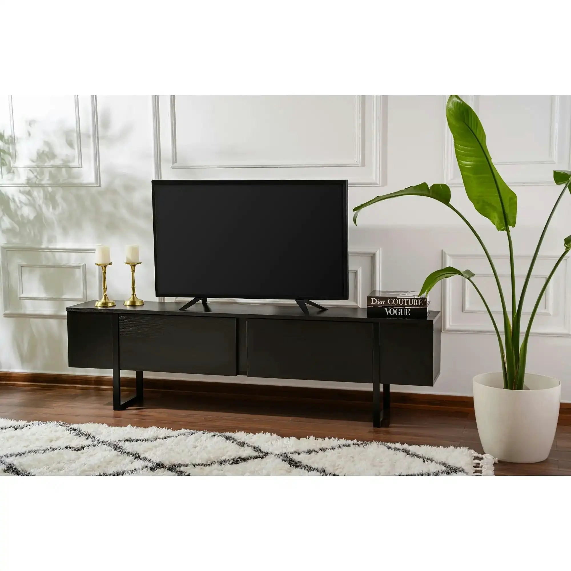 Comoda TV SERENITY, negru, PAL/metal, 180x30x50 cm