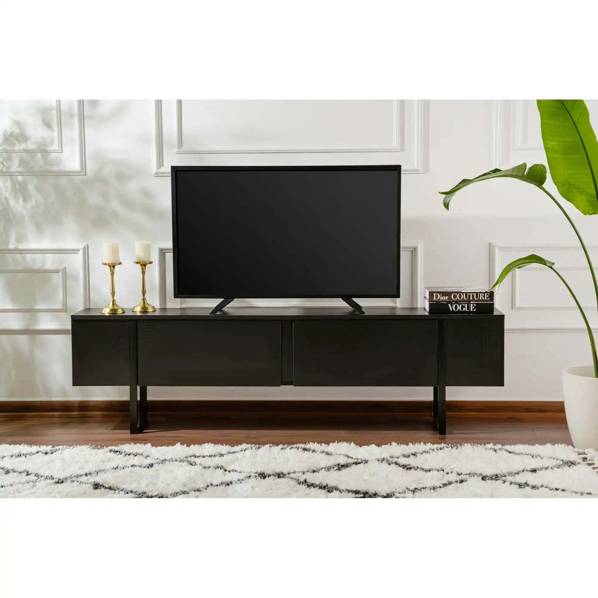 Comoda TV SERENITY, negru, PAL/metal, 180x30x50 cm