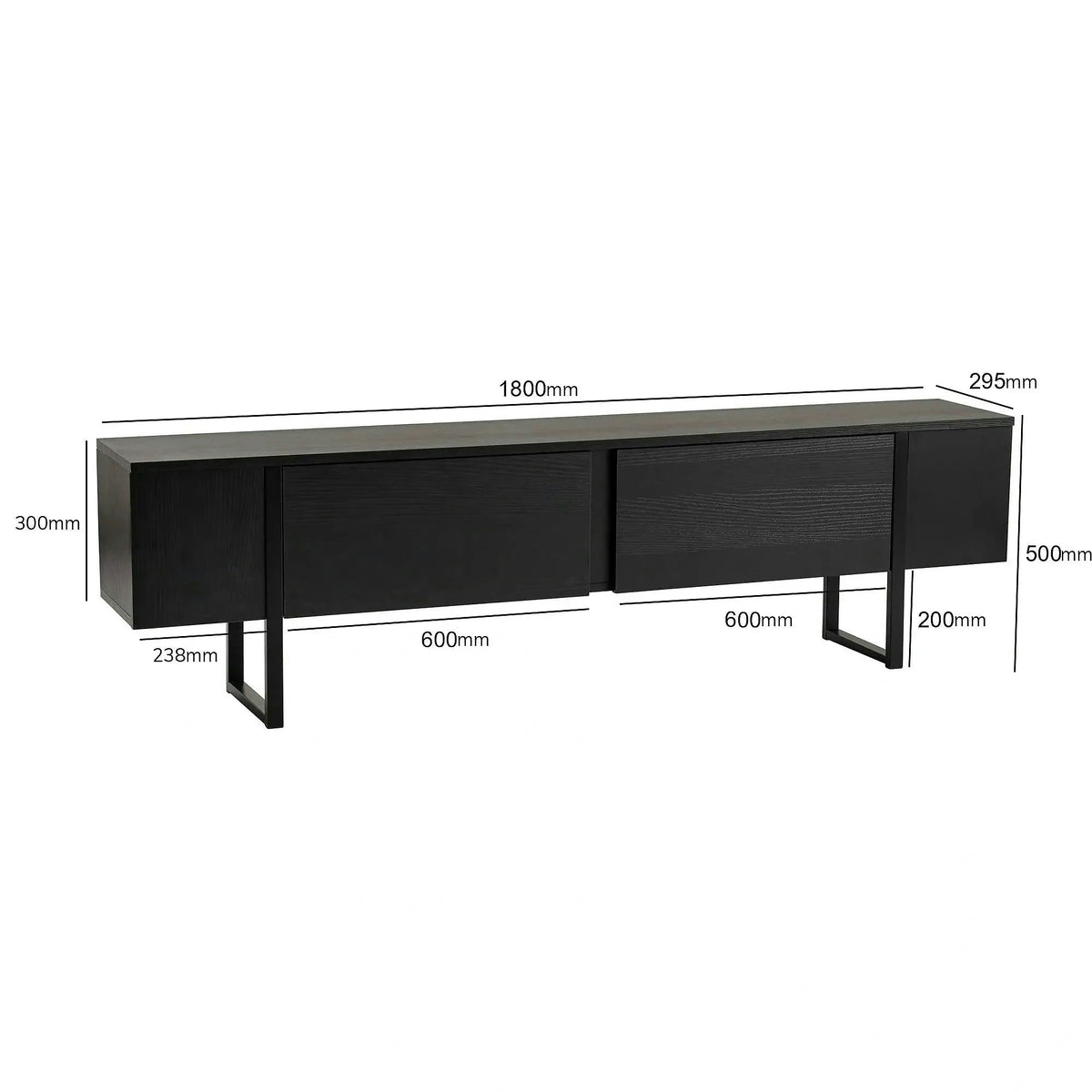 Comoda TV SERENITY, negru, PAL/metal, 180x30x50 cm