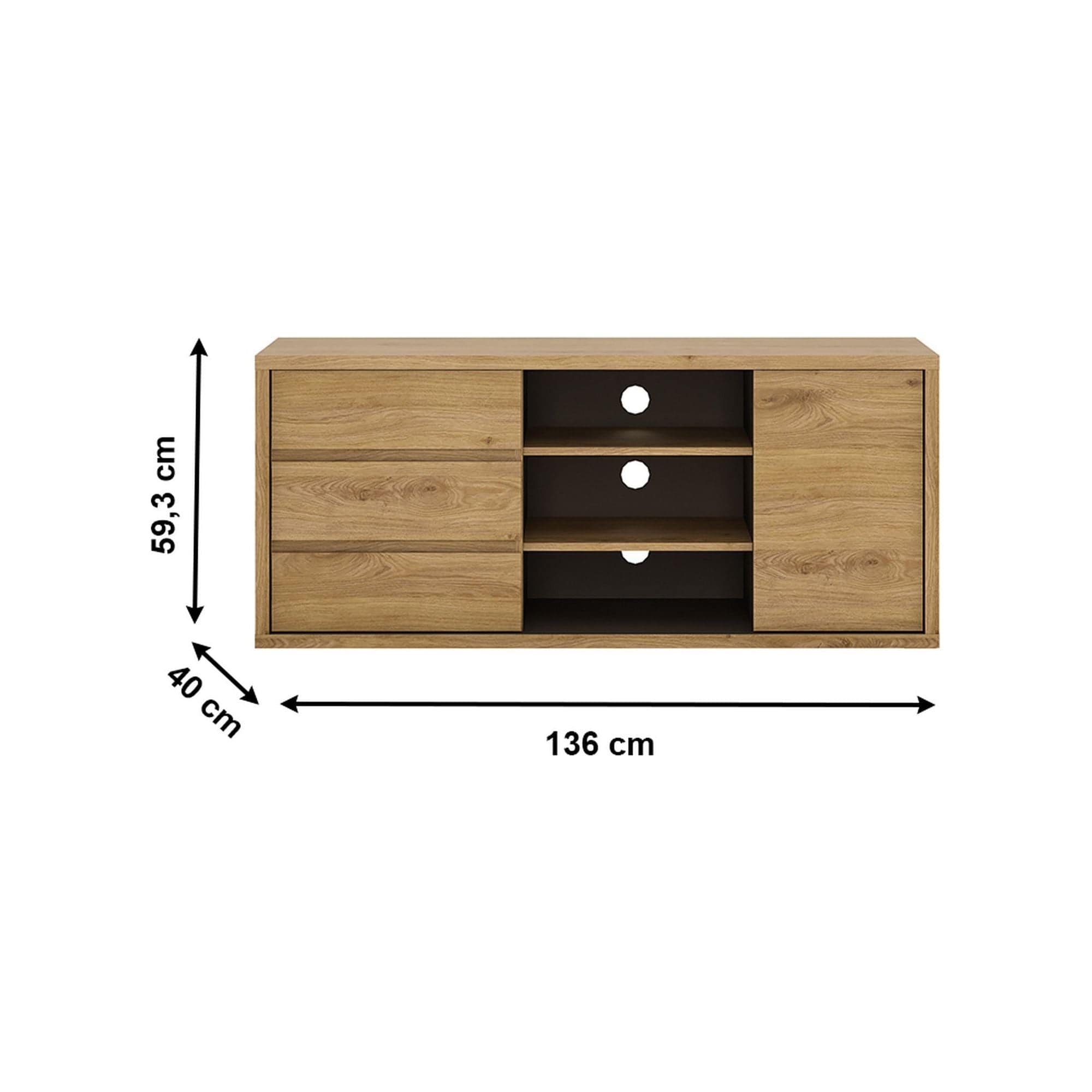 Comoda TV SHELDON TIP 51, stejar, PAL laminat, 136x40x59 cm