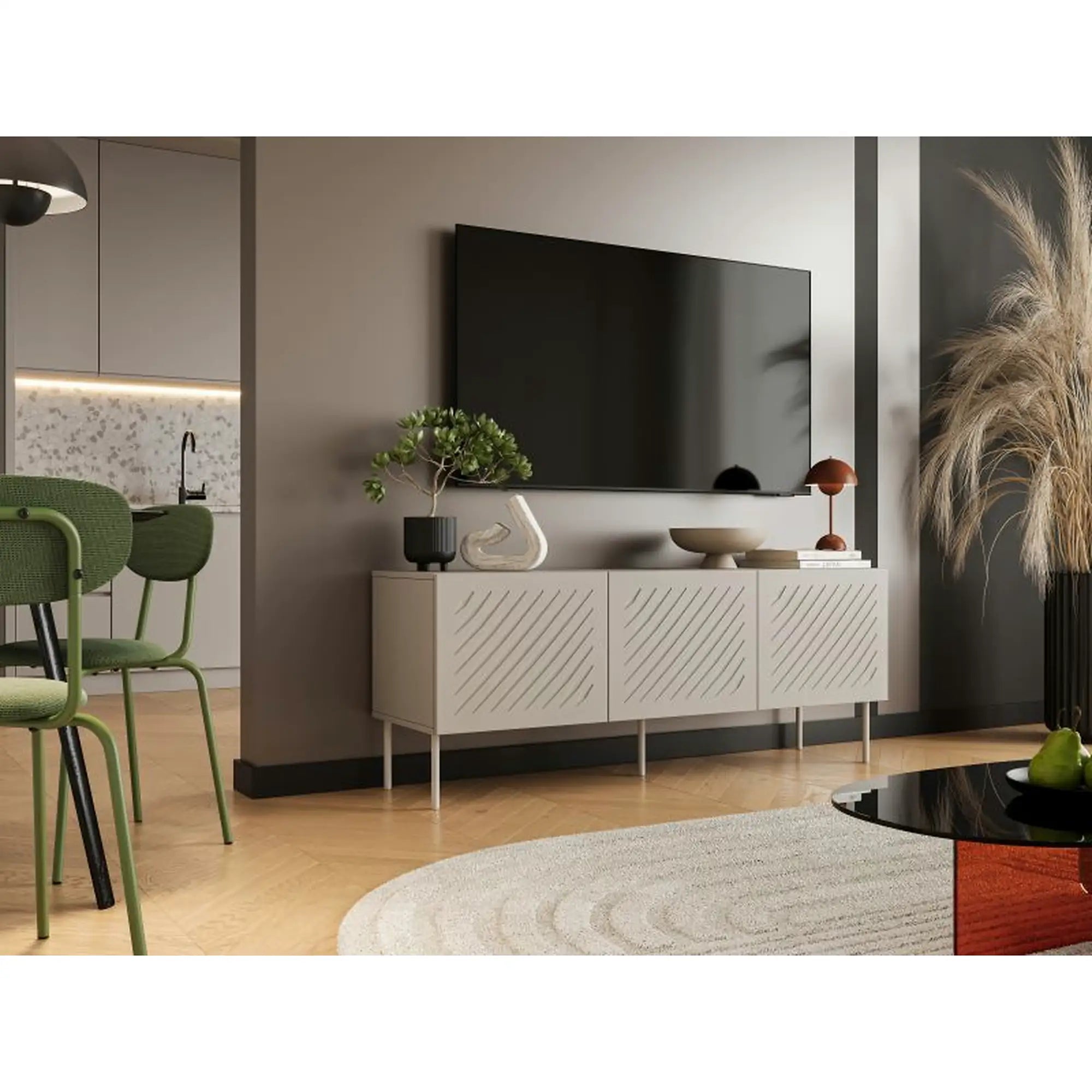 Comoda TV SIENA, bej, PAL laminat/metal, 151x40x60 cm