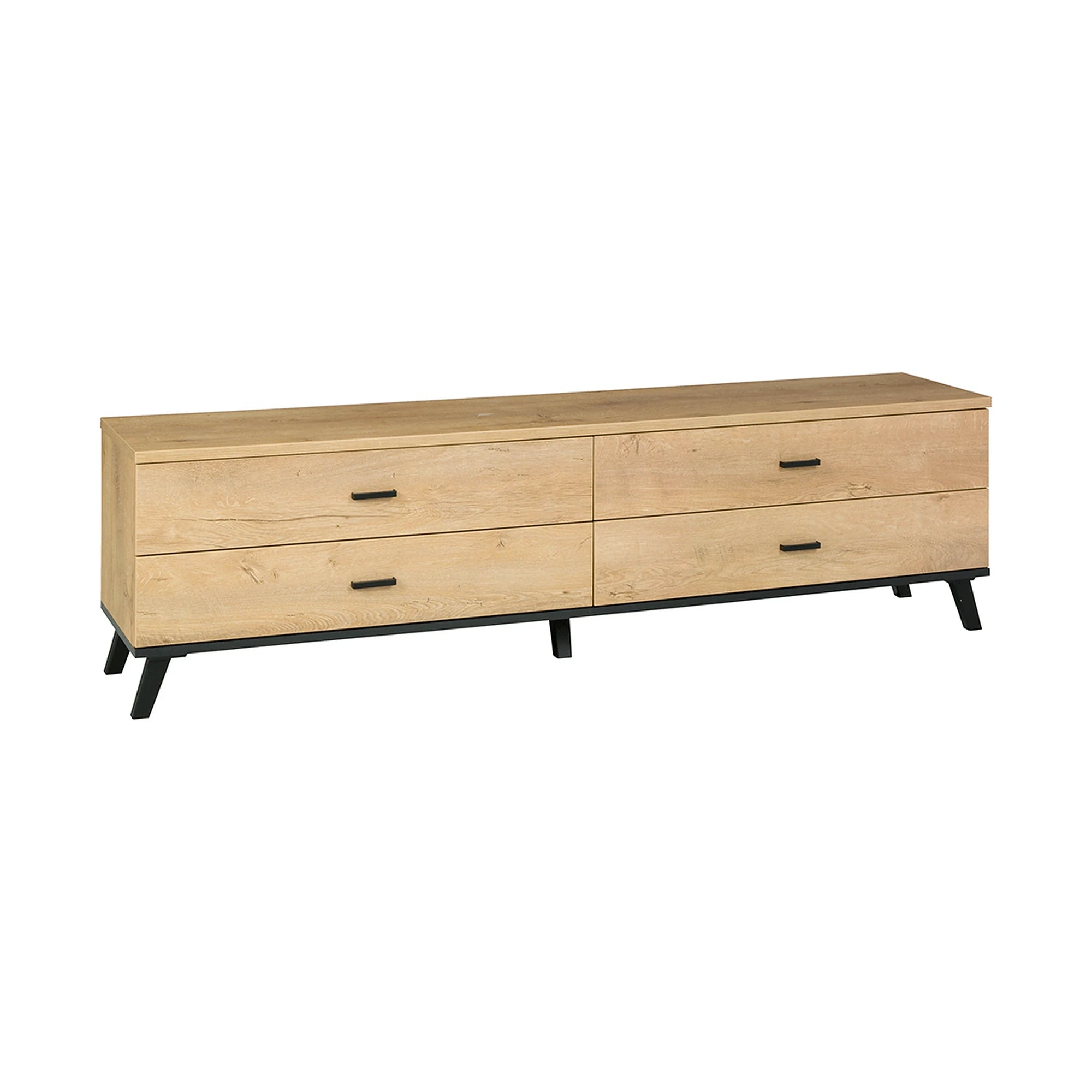 Comoda TV SIRAN TYP 6, stejar lefkas/negru, DTD laminat/plastic, 181x40x50 cm