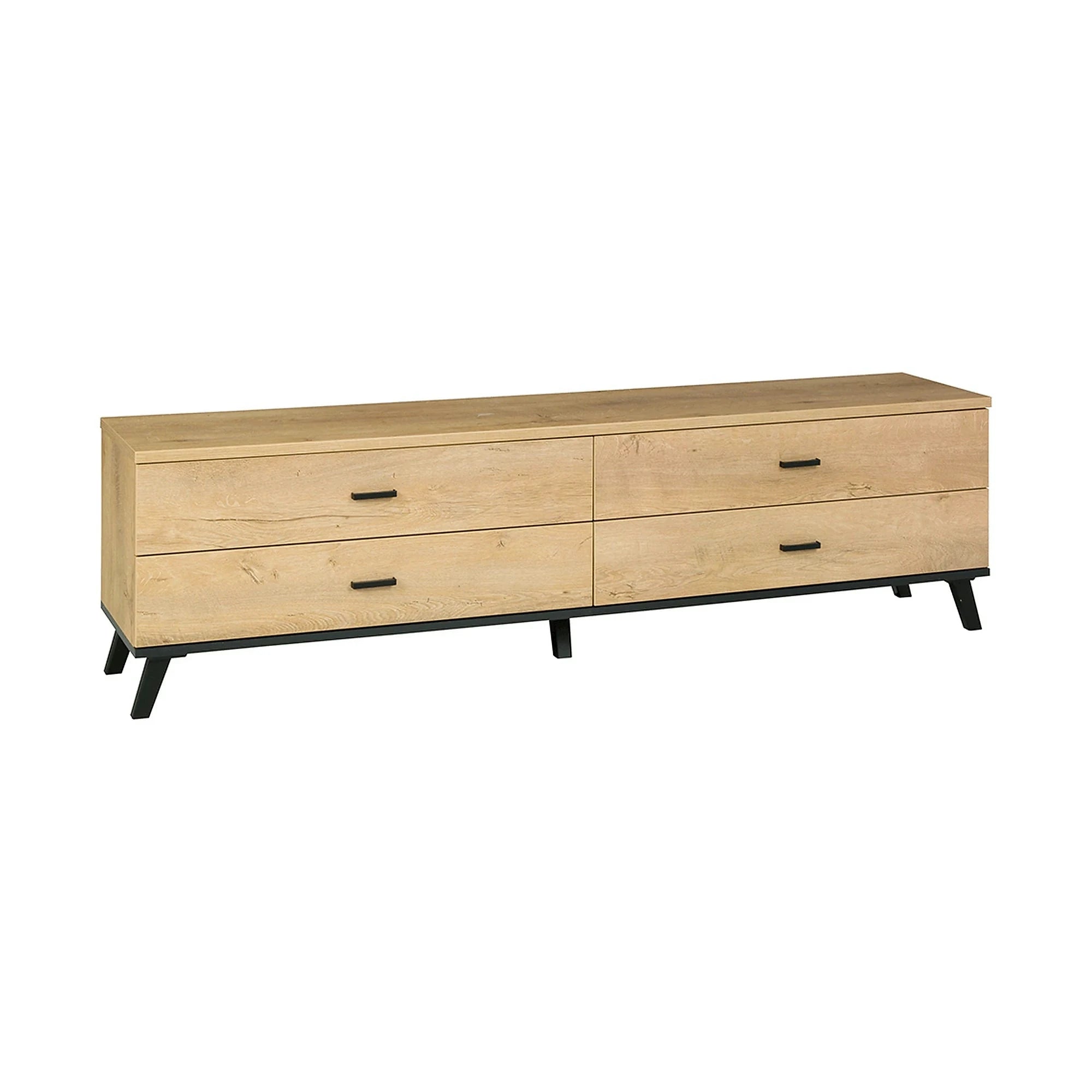 Comoda TV SIRAN TYP 6, stejar lefkas/negru, DTD laminat/plastic, 181x40x50 cm