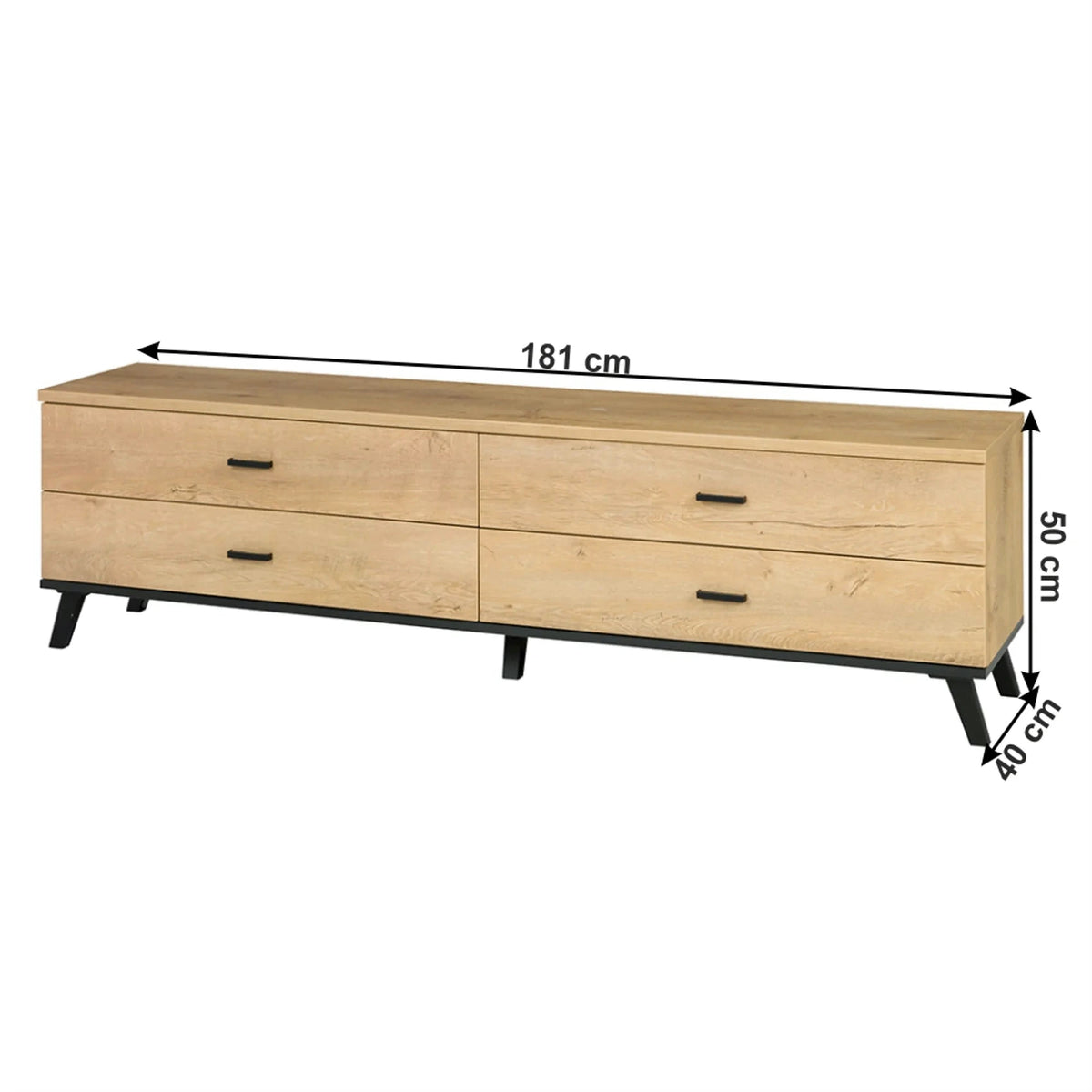 Comoda TV SIRAN TYP 6, stejar lefkas/negru, DTD laminat/plastic, 181x40x50 cm