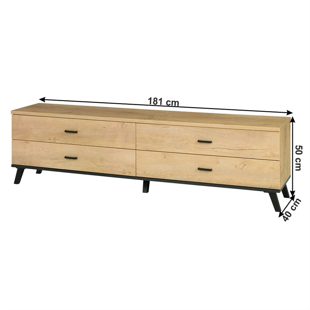 Comoda TV SIRAN TYP 6, stejar lefkas/negru, DTD laminat/plastic, 181x40x50 cm