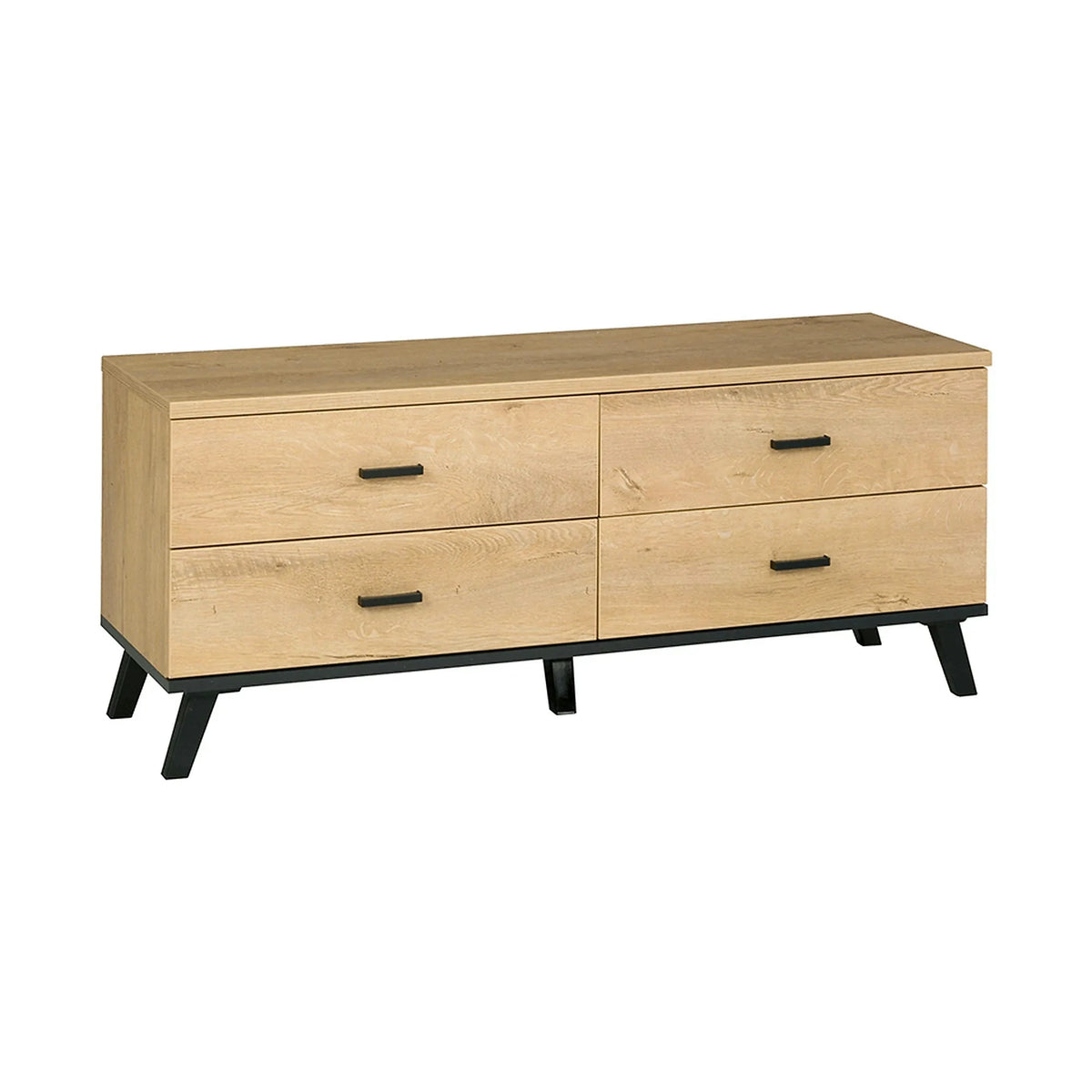Comoda TV SIRAN TYP 7, stejar lefkas/negru, DTD laminat/plastic, 121x40x50 cm