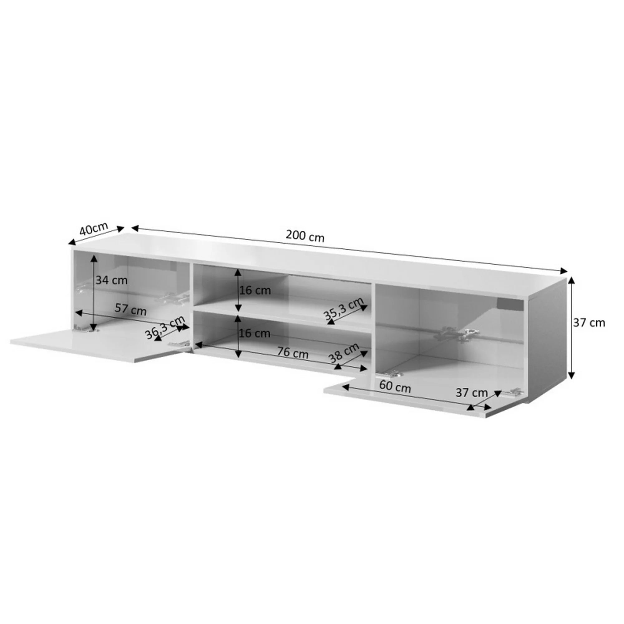 Comoda TV SLIDE, negru, 200x40x37 cm