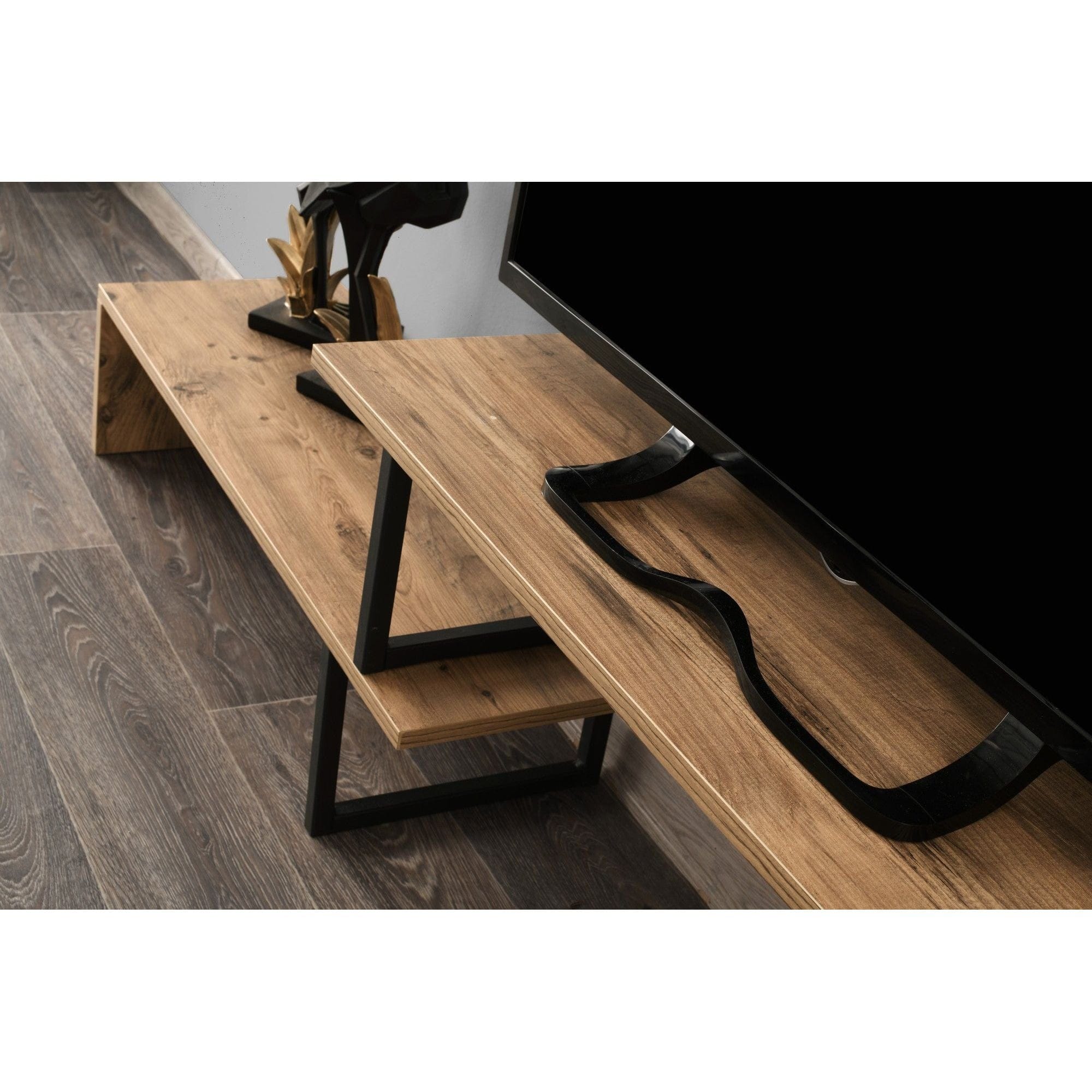 Comoda TV, stejar/negru, PAL, 153x30x44 cm