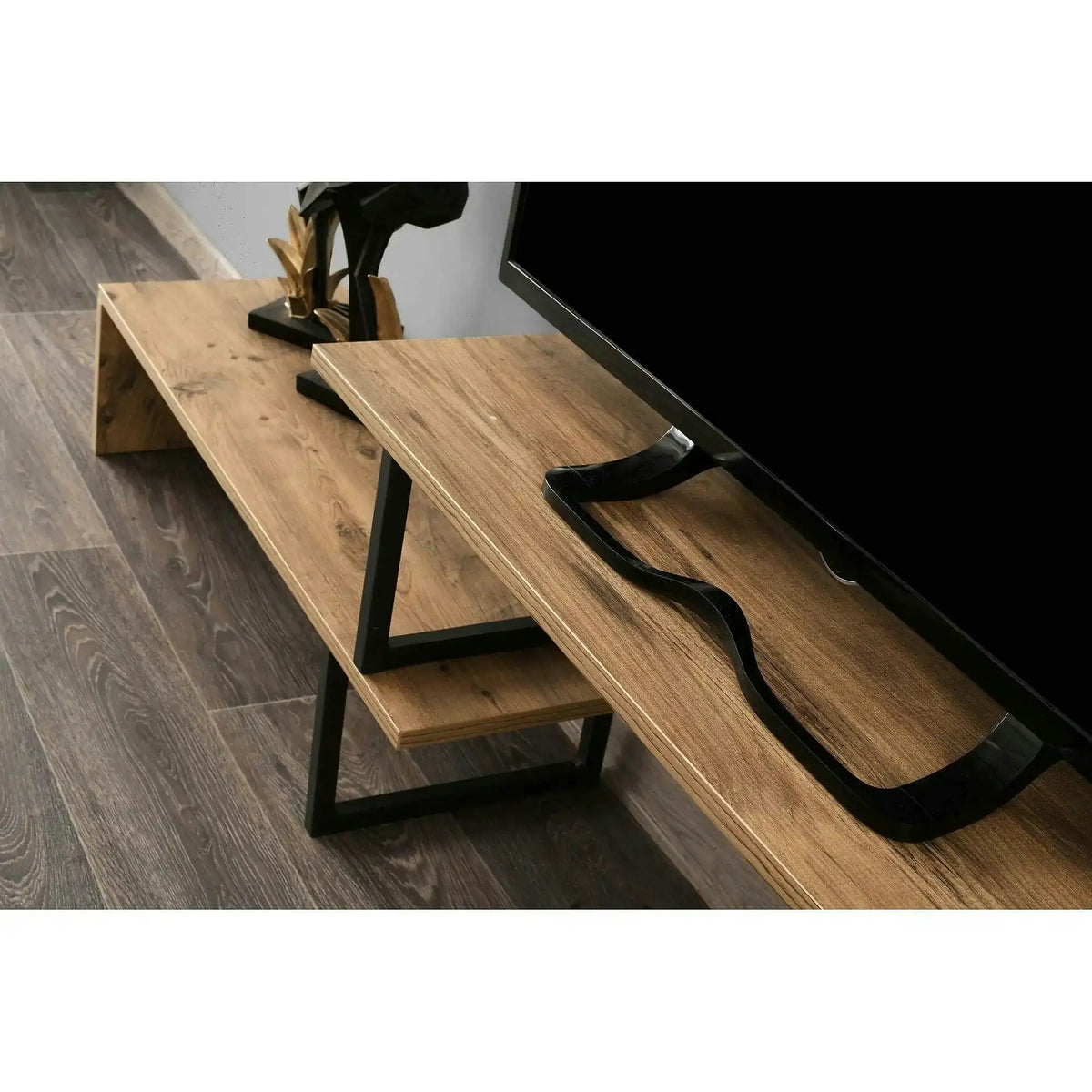 Comoda TV, stejar/negru, PAL, 153x30x44 cm