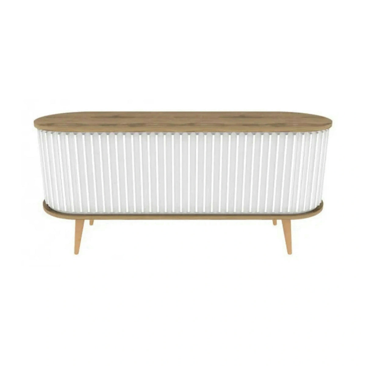 Comoda TV STOR, alb/stejar, PAL melaminat, 140x43x64 cm