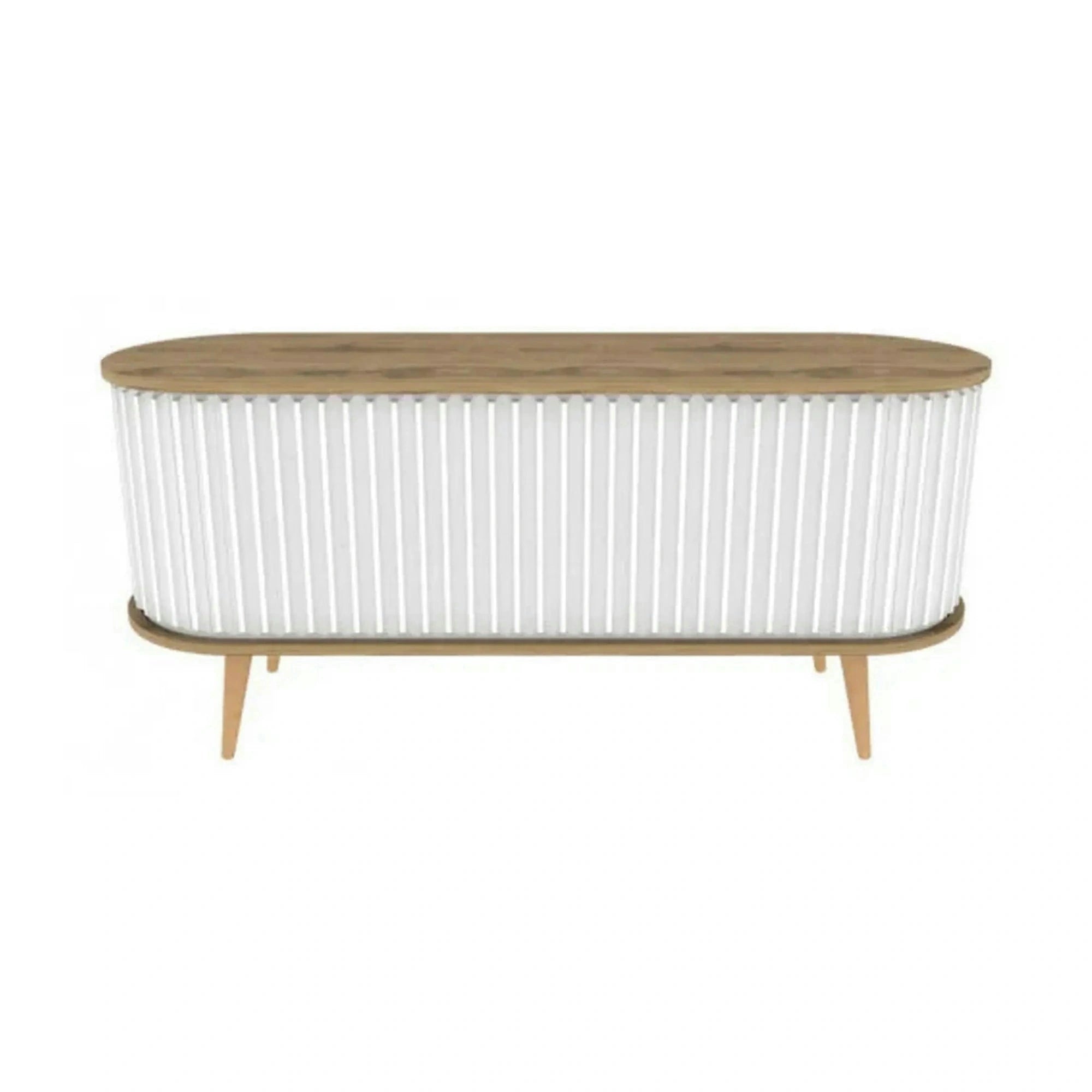 Comoda TV STOR, alb/stejar, PAL melaminat, 140x43x64 cm