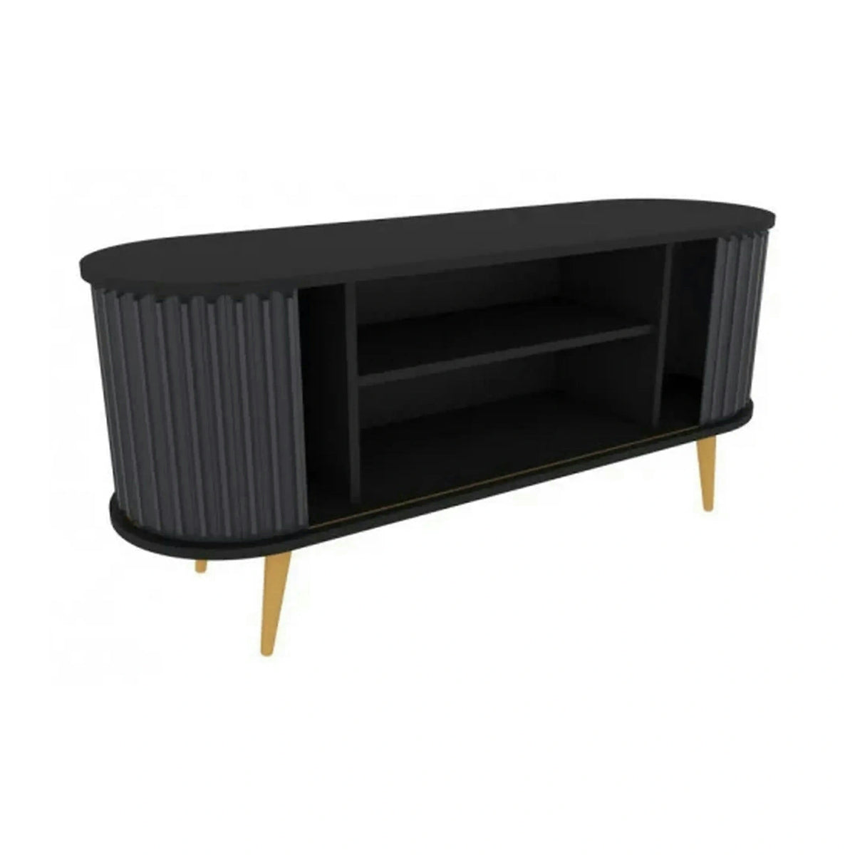 Comoda TV STOR, gri/negru, PAL melaminat, 140x43x64 cm