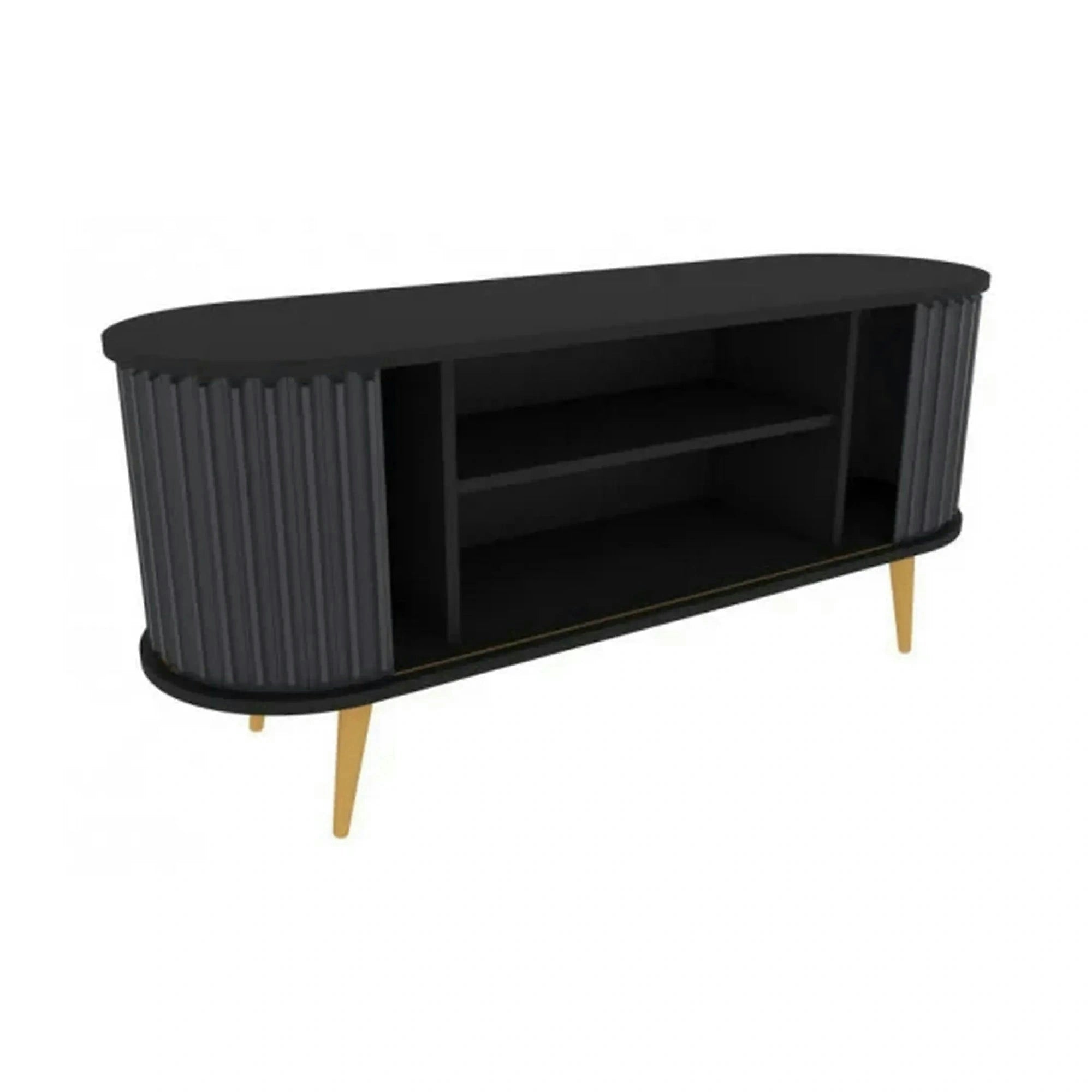 Comoda TV STOR, gri/negru, PAL melaminat, 140x43x64 cm