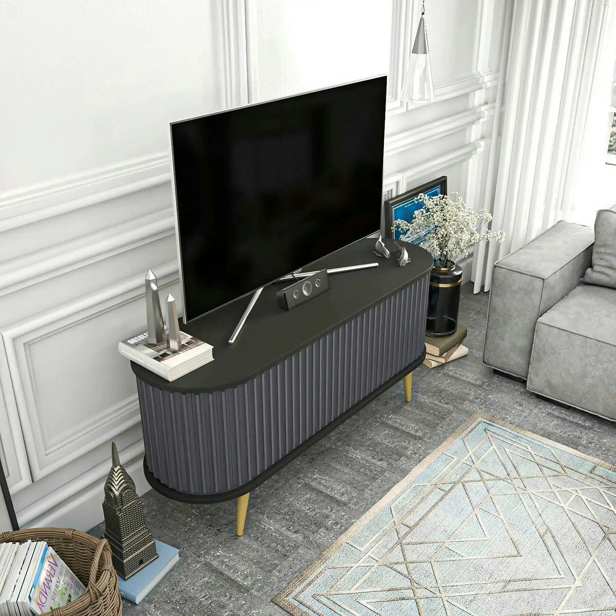 Comoda TV STOR, gri/negru, PAL melaminat, 140x43x64 cm