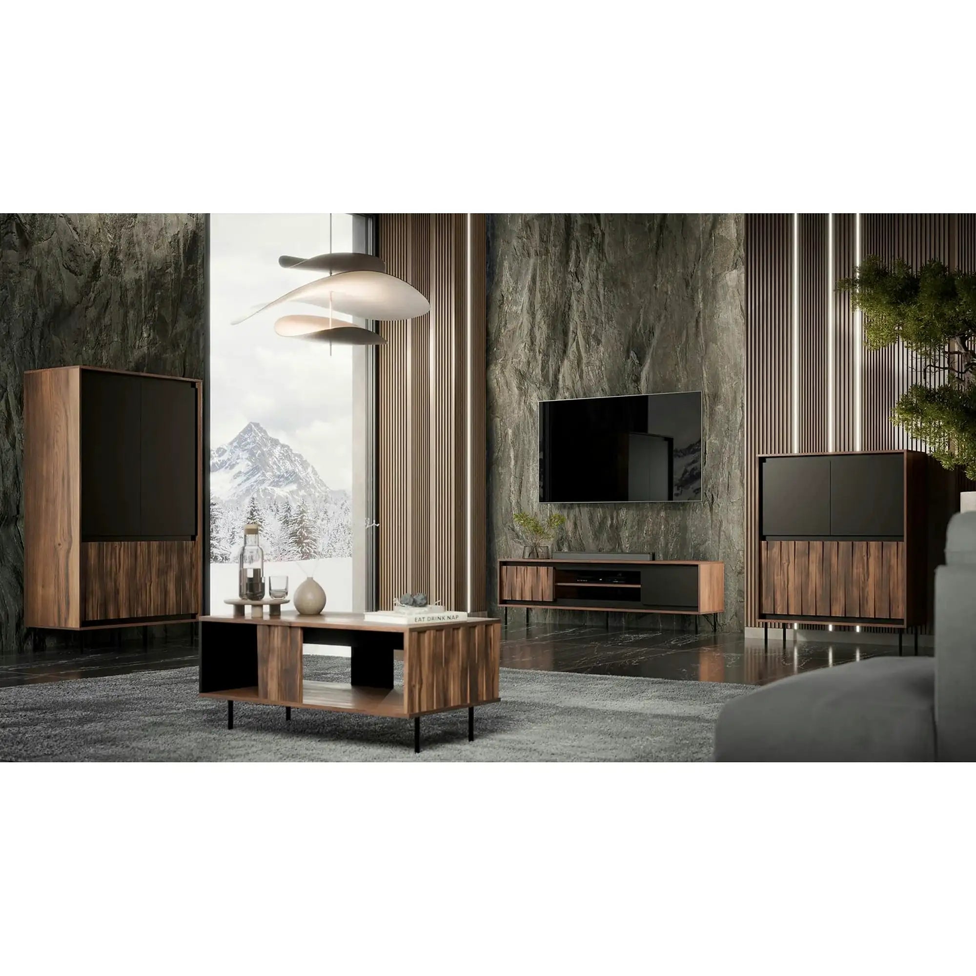 Comoda TV SWING RTV-1, nuc/negru, PAL laminat/metal, 180x40x53 cm