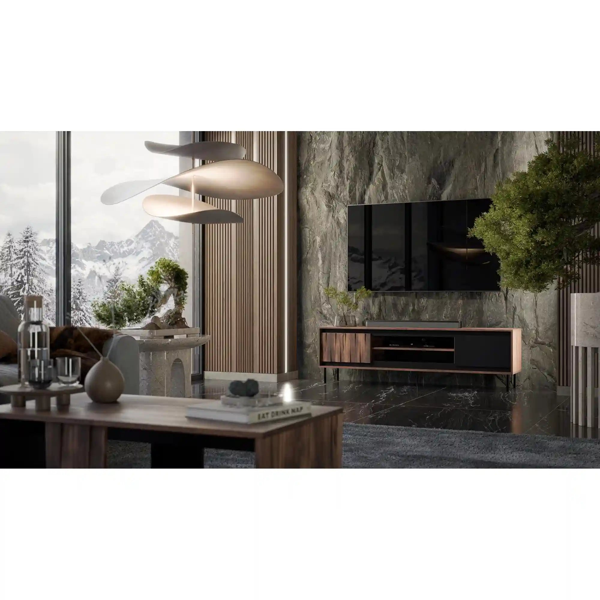 Comoda TV SWING RTV-1, nuc/negru, PAL laminat/metal, 180x40x53 cm