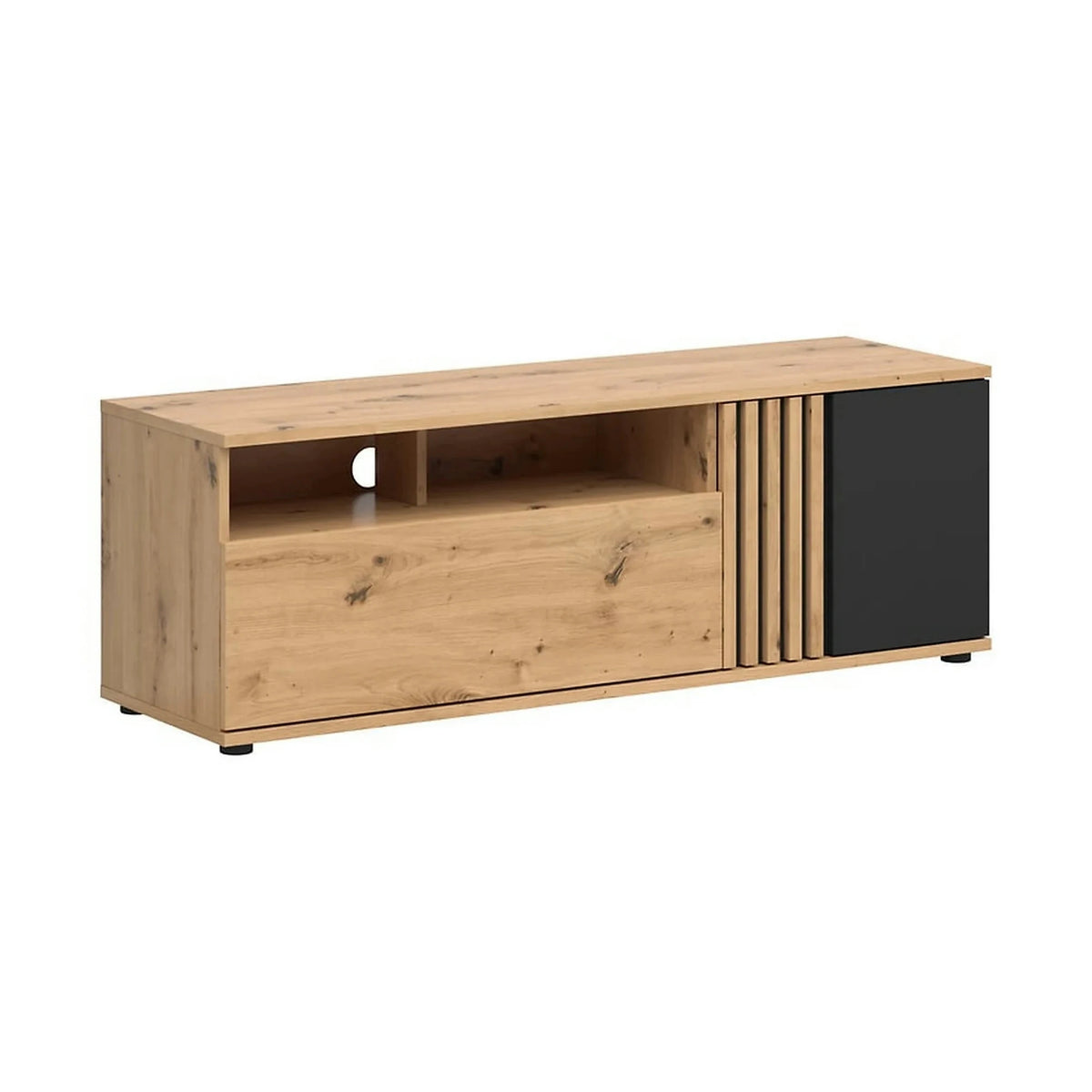 Comoda TV VABRES, stejar artisan/negru mat, PAL laminat, 136x40x47 cm