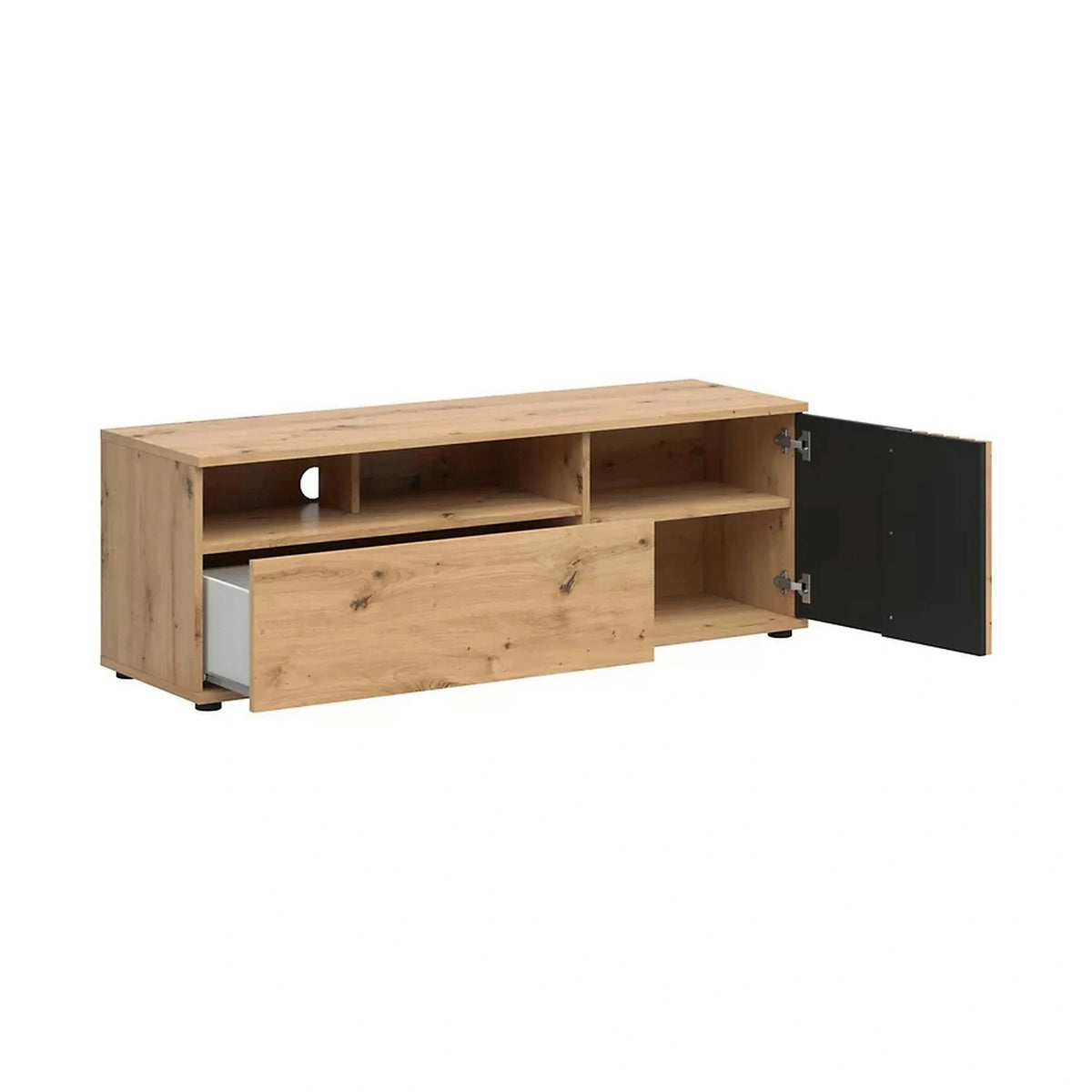Comoda TV VABRES, stejar artisan/negru mat, PAL laminat, 136x40x47 cm