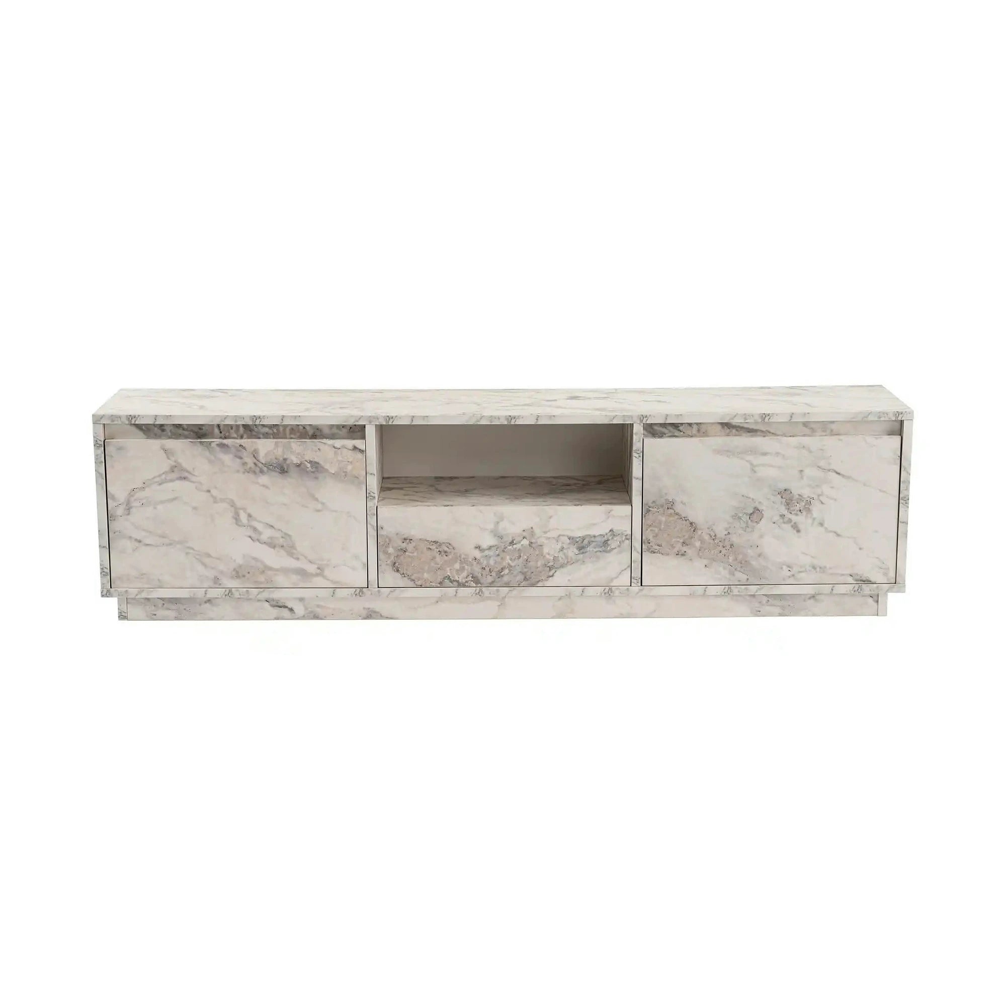 Comoda TV VANGUARD, alb cu efect de marmura, PAL, 160x30x42 cm