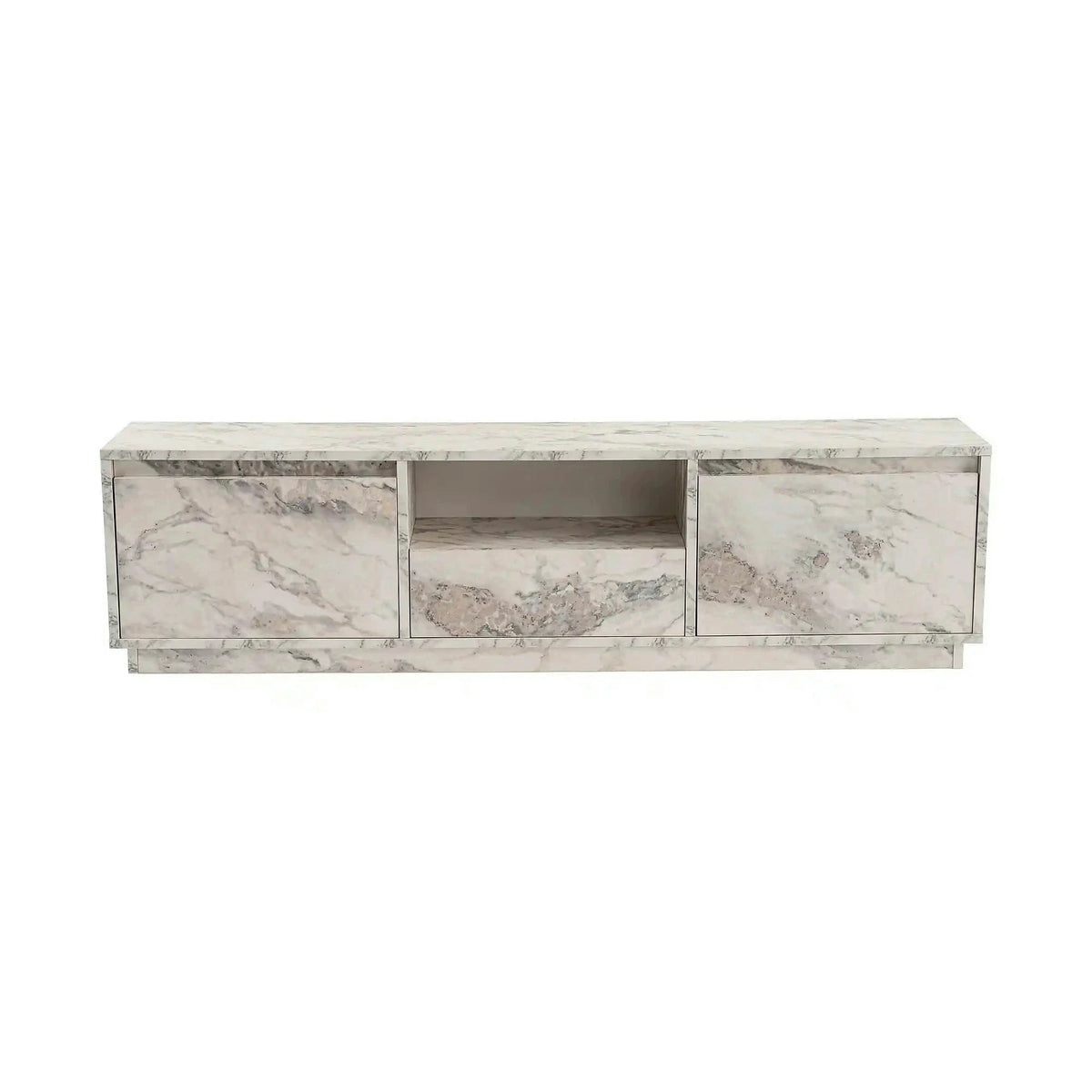 Comoda TV VANGUARD, alb cu efect de marmura, PAL, 160x30x42 cm