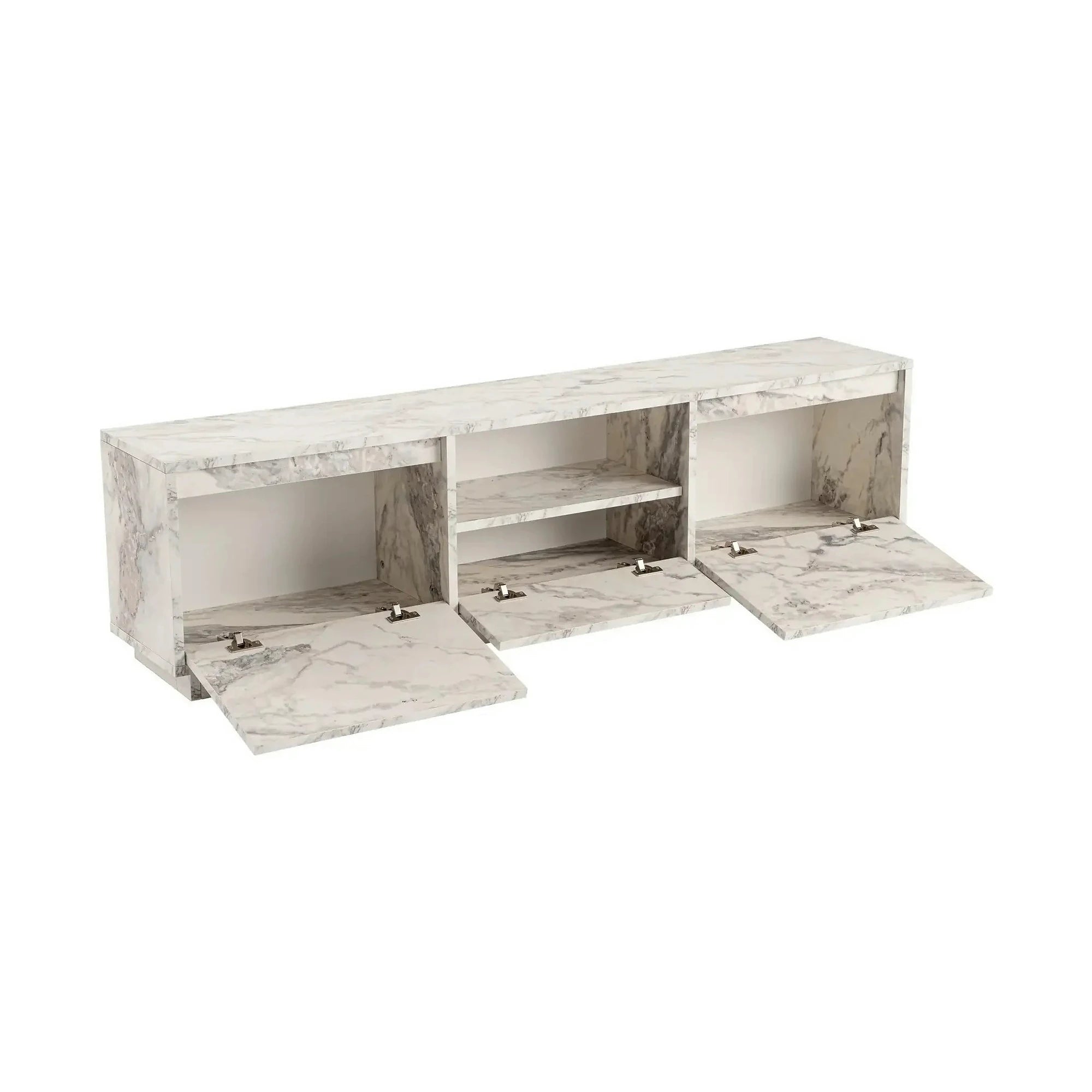 Comoda TV VANGUARD, alb cu efect de marmura, PAL, 160x30x42 cm