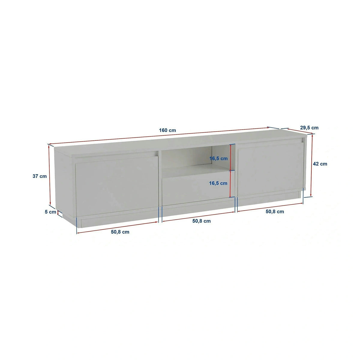 Comoda TV VANGUARD, alb, PAL, 160x30x42 cm