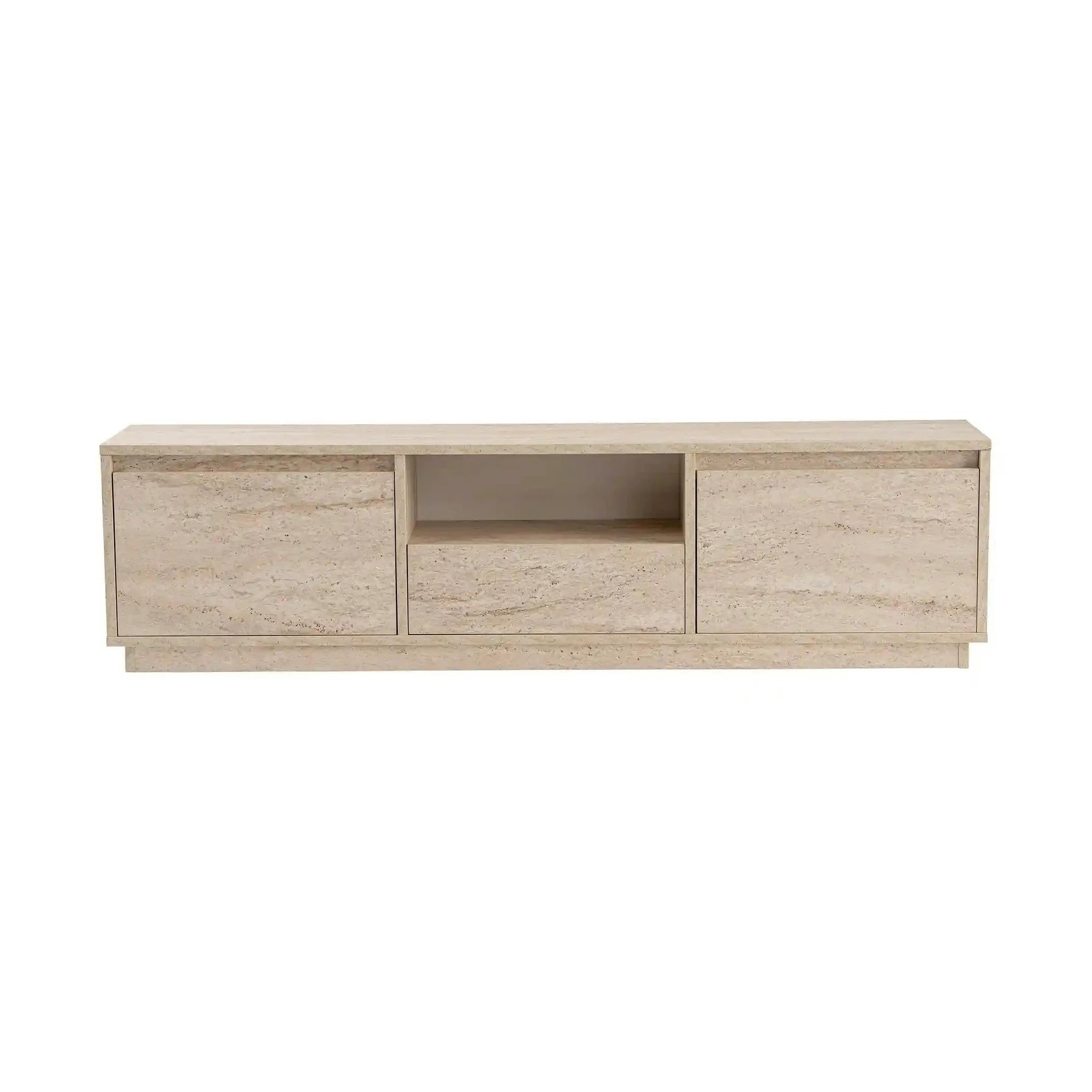 Comoda TV VANGUARD, bej cu efect de piatra travertin, PAL, 160x30x42 cm