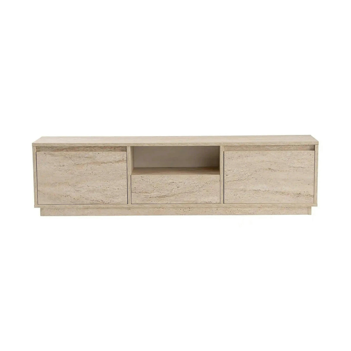 Comoda TV VANGUARD, bej cu efect de piatra travertin, PAL, 160x30x42 cm