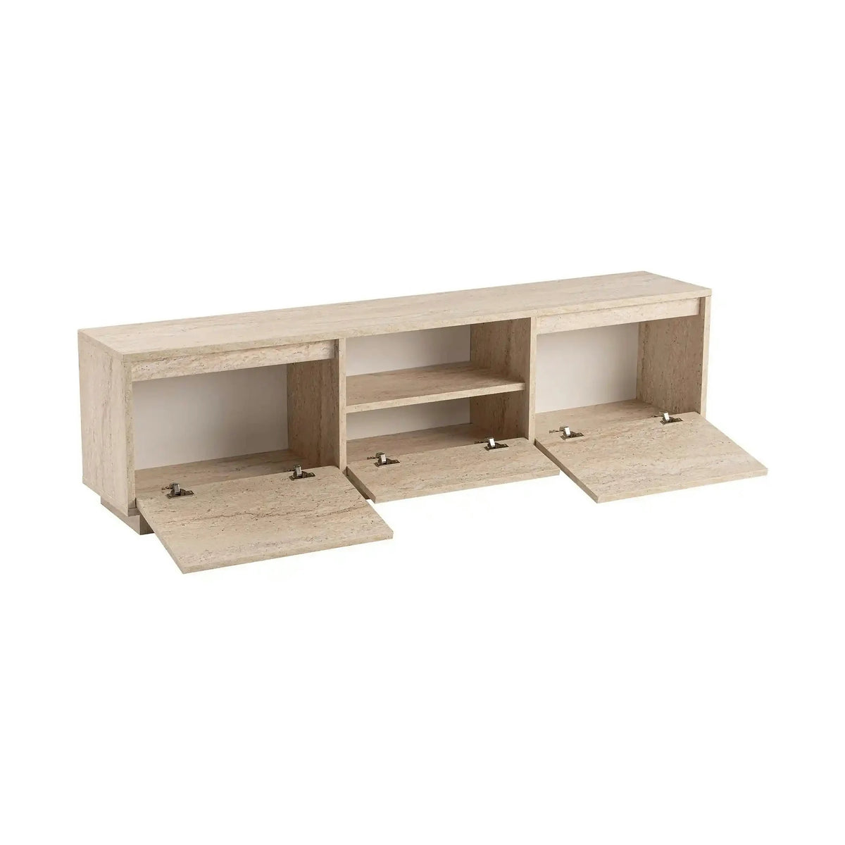Comoda TV VANGUARD, bej cu efect de piatra travertin, PAL, 160x30x42 cm