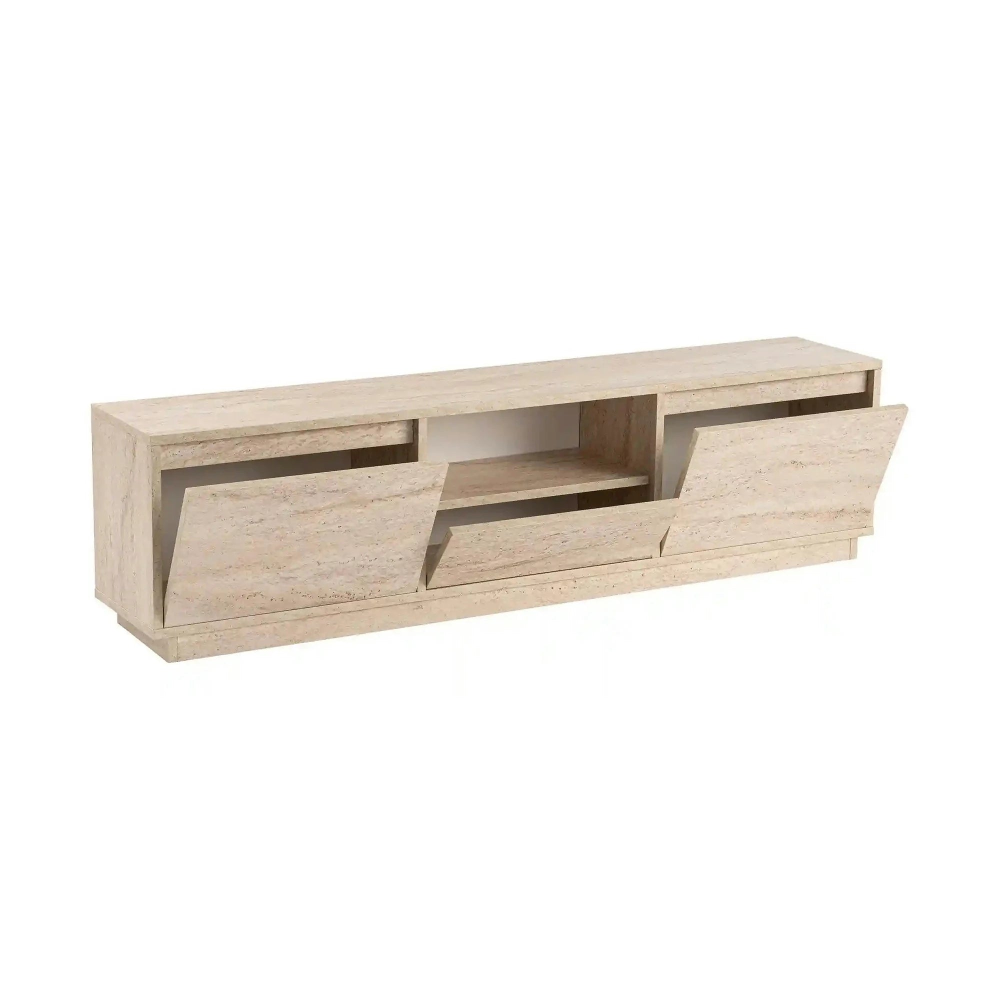 Comoda TV VANGUARD, bej cu efect de piatra travertin, PAL, 160x30x42 cm