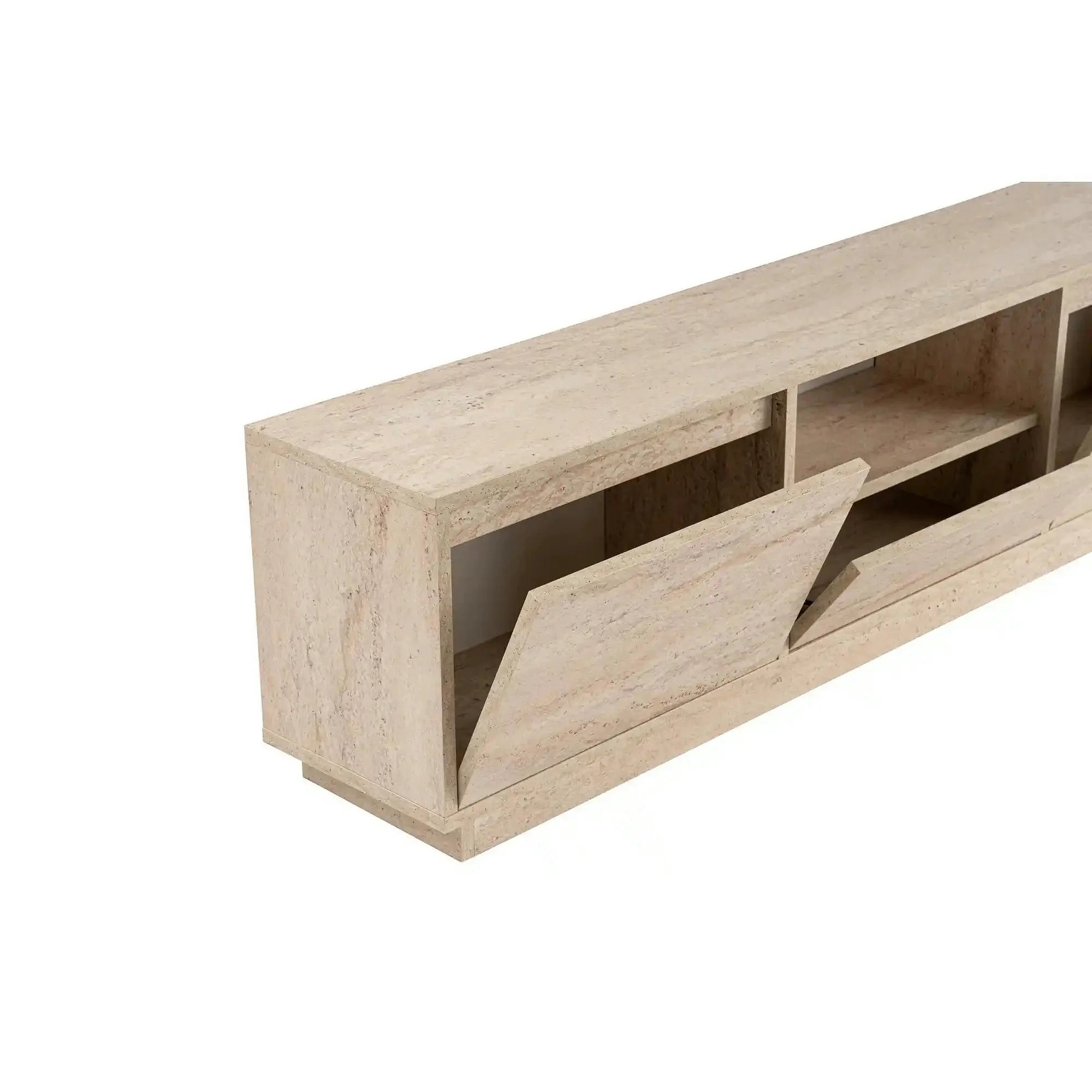 Comoda TV VANGUARD, bej cu efect de piatra travertin, PAL, 160x30x42 cm