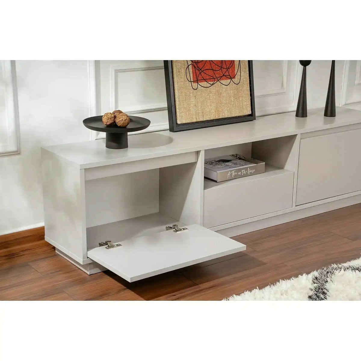 Comoda TV VANGUARD, gri, PAL, 160x30x42 cm