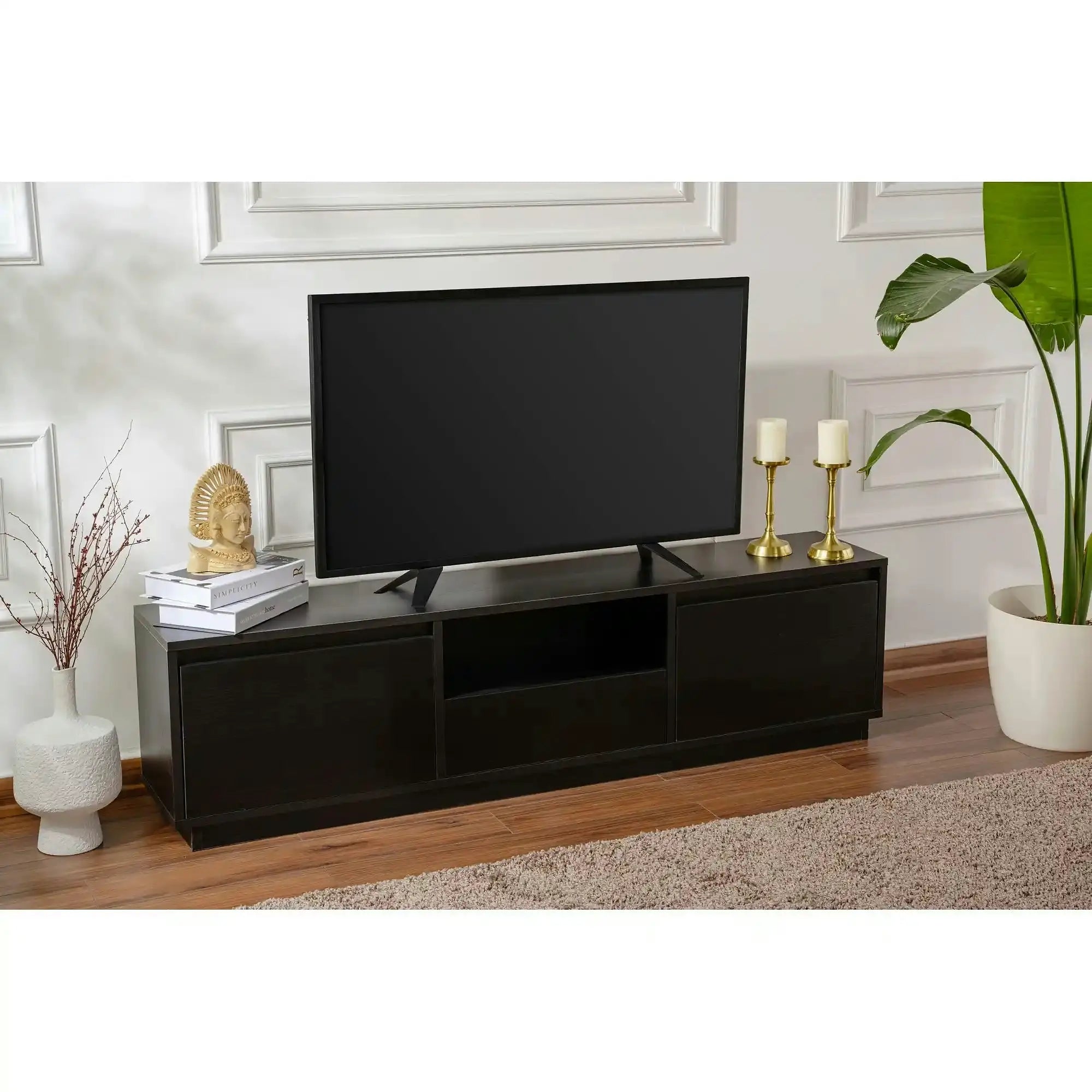 Comoda TV VANGUARD, negru, PAL, 160x30x42 cm
