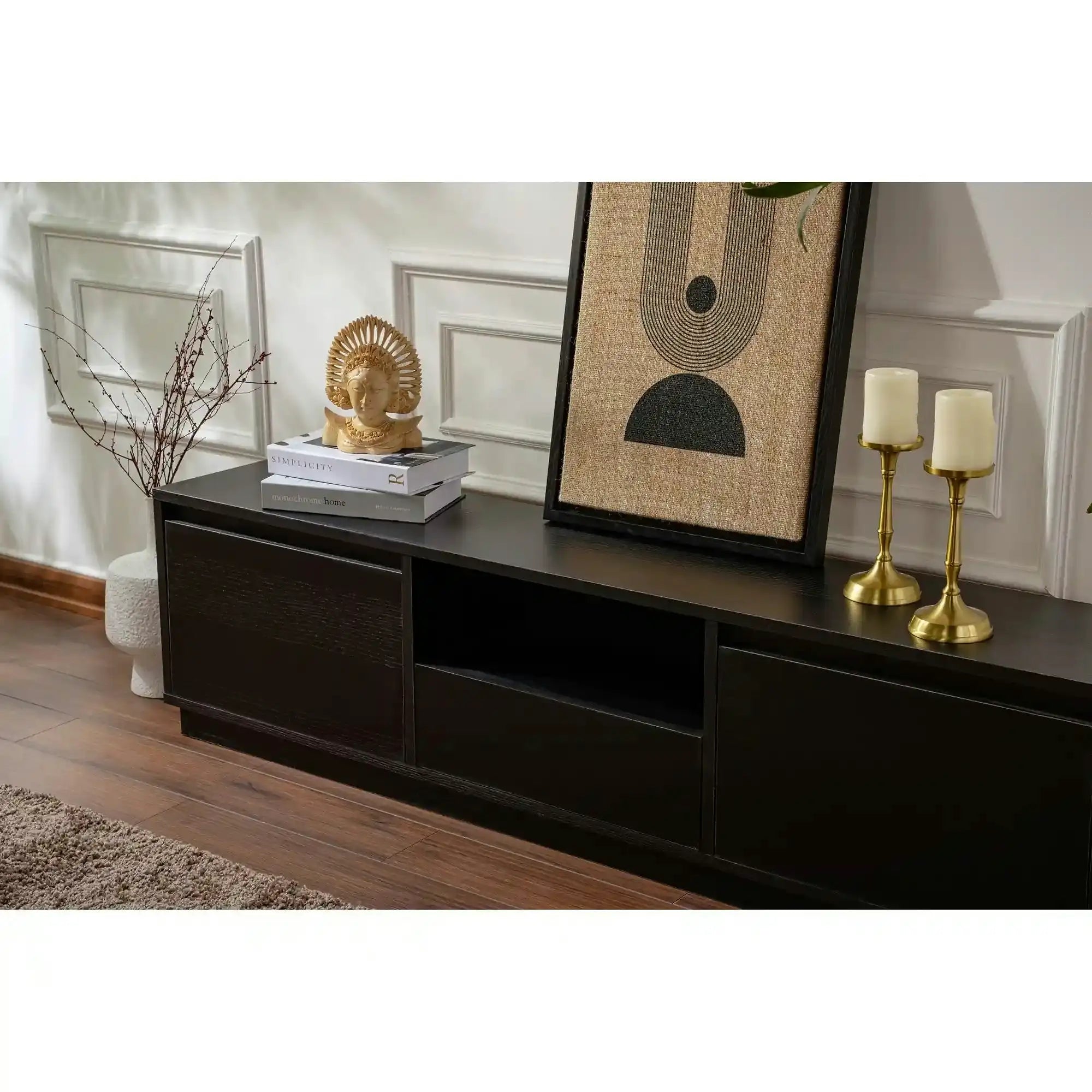 Comoda TV VANGUARD, negru, PAL, 160x30x42 cm
